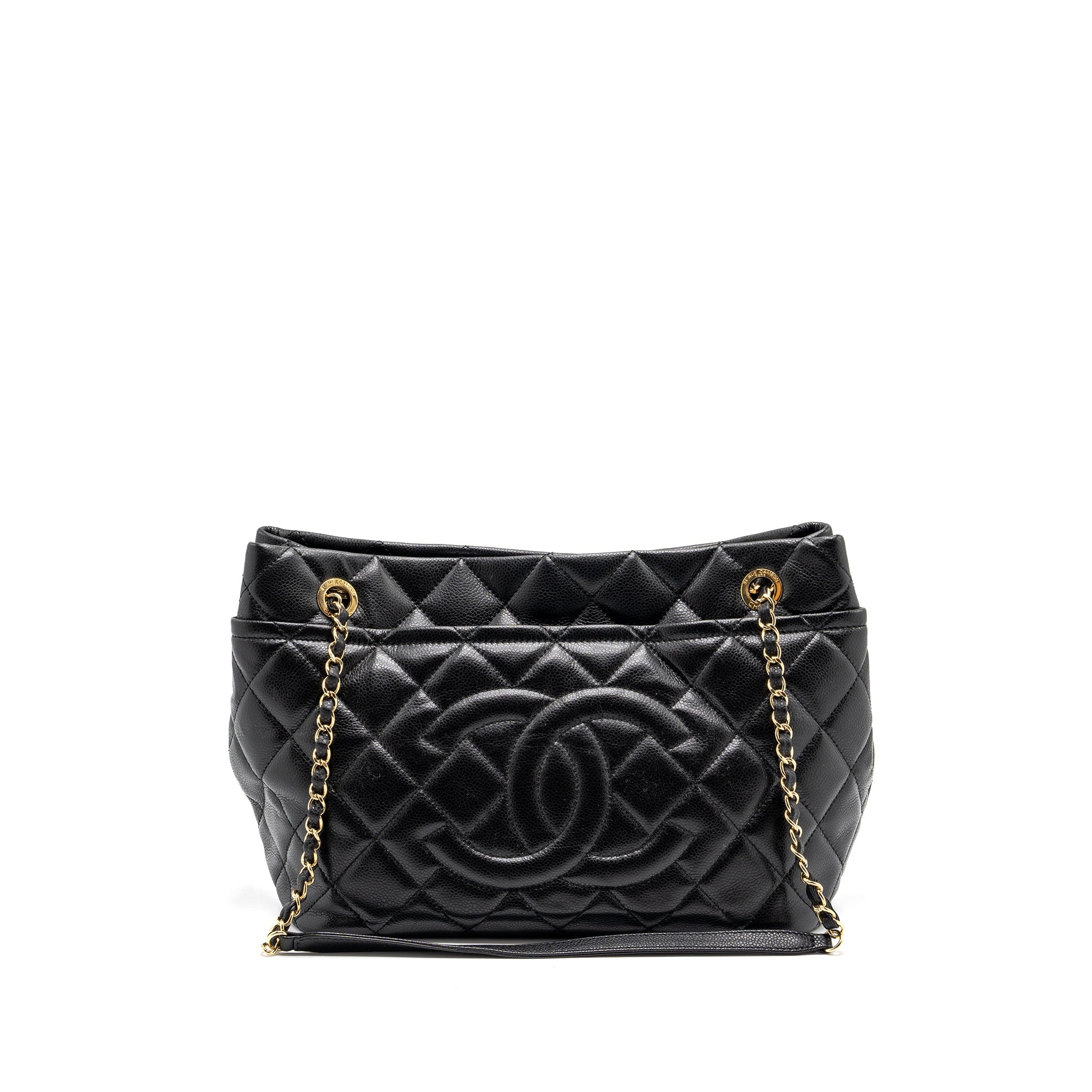 CHANEL QUILTED SHOULDER SHOPPING TOTE BAG CAVIAR BLACK GHW