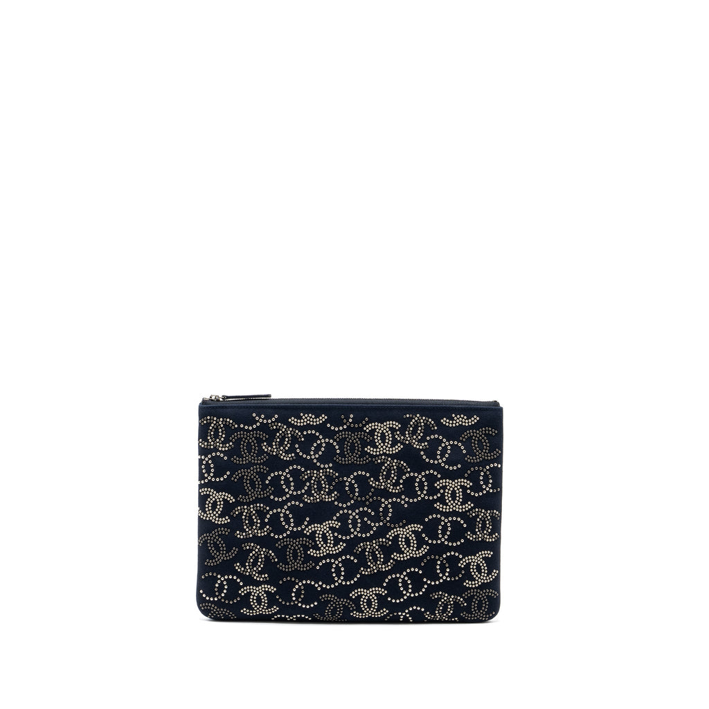 CHANEL DOUBLE SIDE ZIP POUCH/ZIP CLUTCH FABRIC BLACK RUTHENIUM HARDWARE