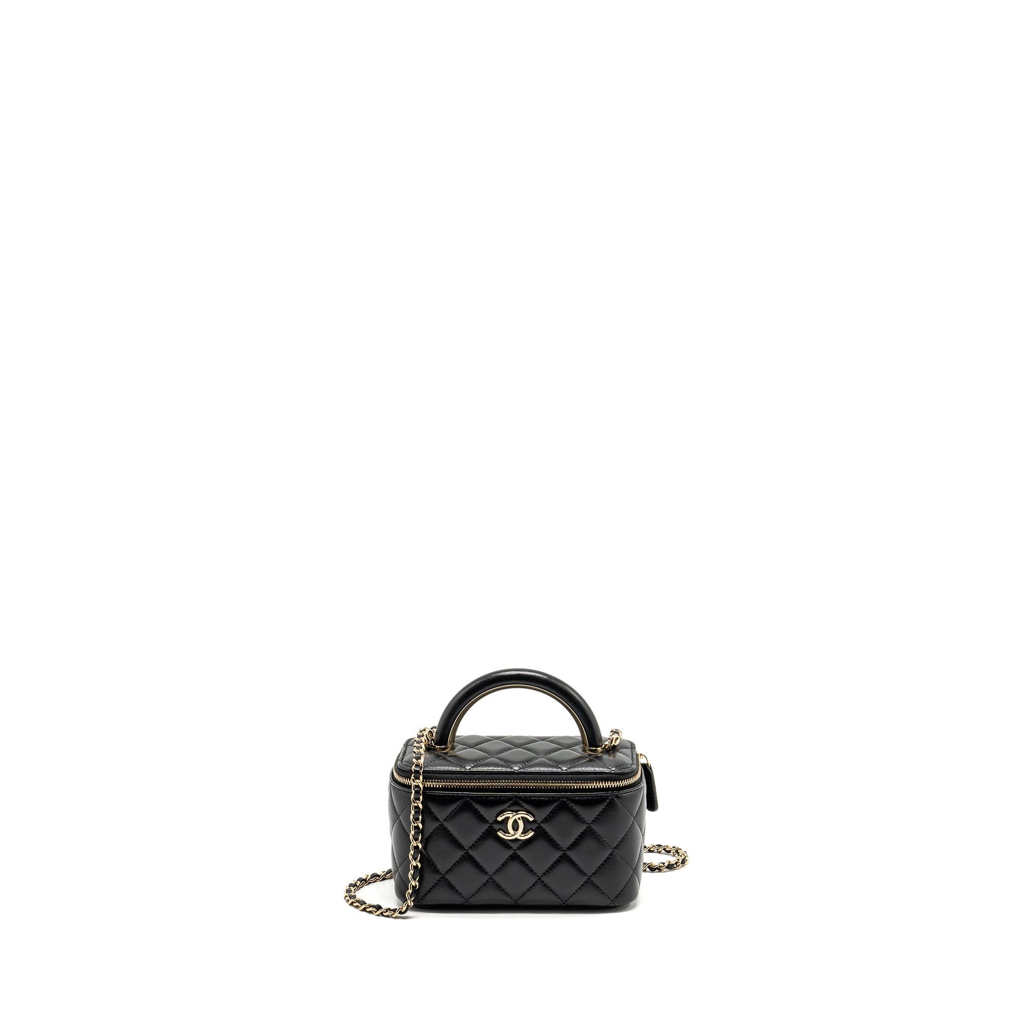 CHANEL TOP HANDLE LONG VANITY CASE LAMBSKIN BLACK LGHW (MICROCHIP)