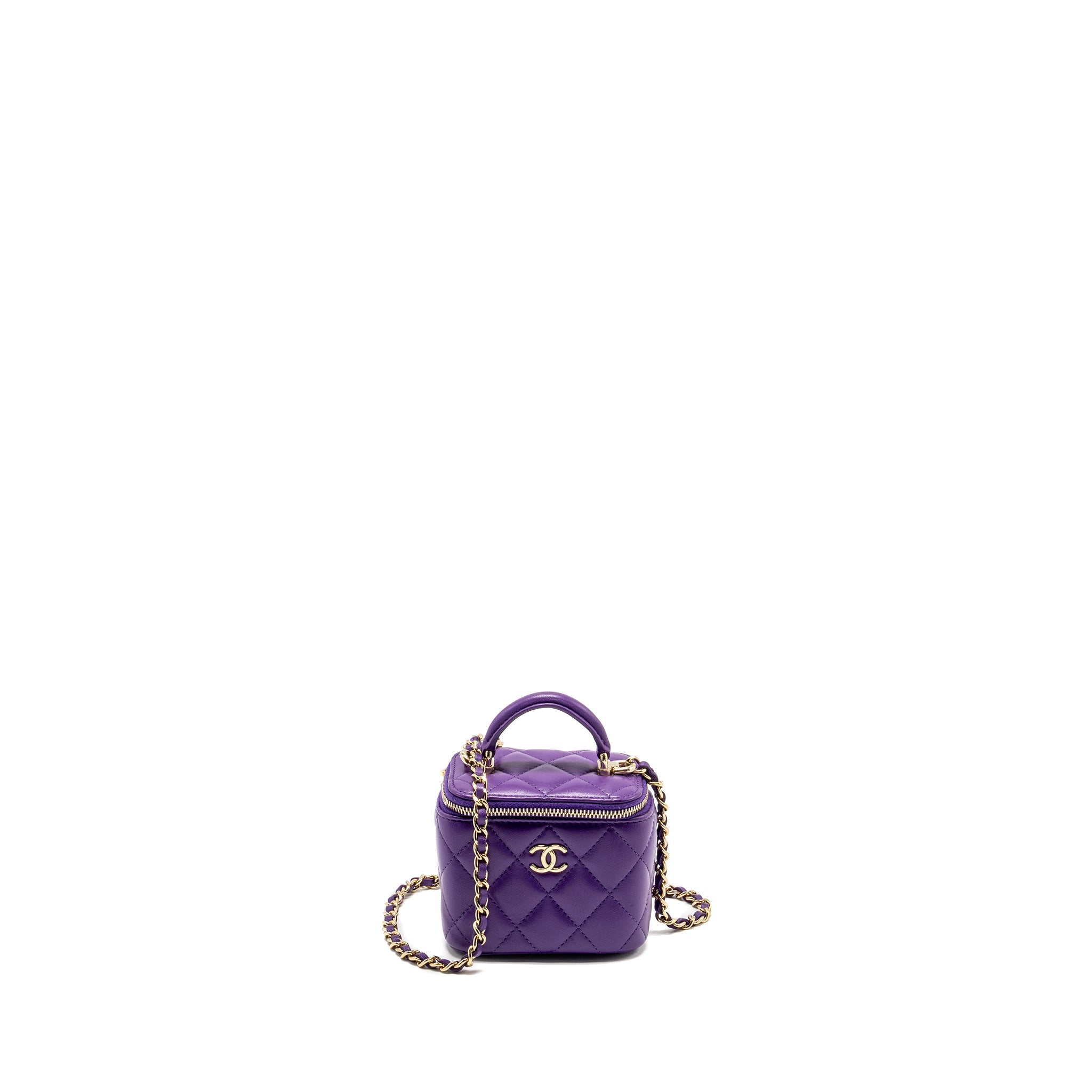 CHANEL 22A MINI VANITY CASE LAMBSKIN PURPLE LGHW (MICROCHIP)