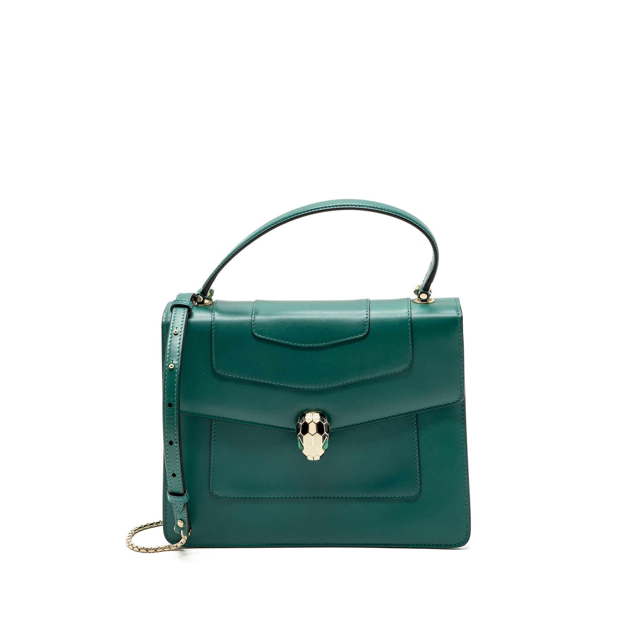 BVLGARI TOP HANDLE SERPENTI BAG CALFSKIN GREEN LGHW