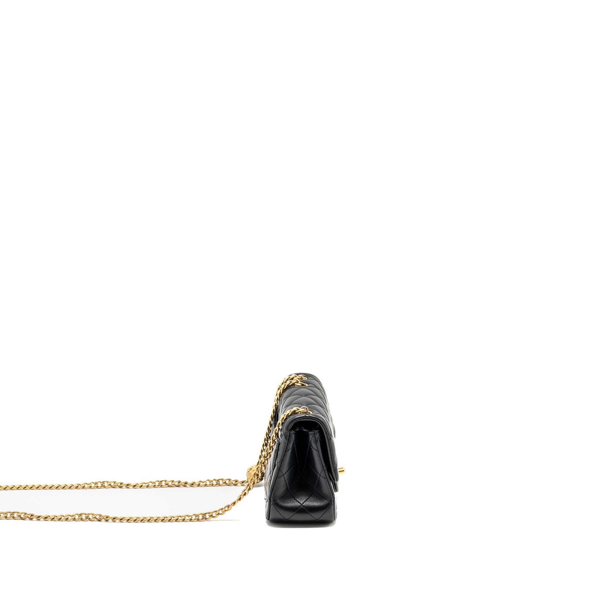 CHANEL CAMELLIA ADJUSTABLE CHAIN MINI SQUARE FLAP BAG LAMBSKIN BLACK GHW (MICROCHIP)