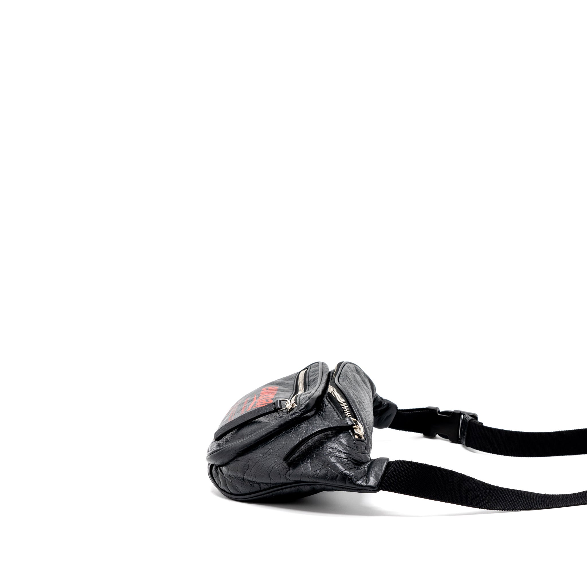 BALENCIAGA EUROPA BELT BAG CALFSKIN BLACK/RED SHW