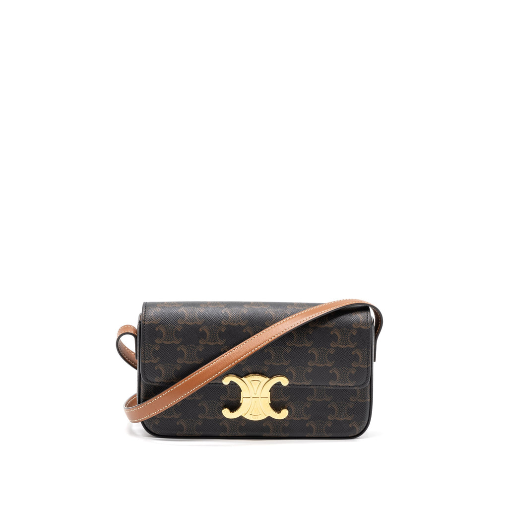 CELINE TRIOMPHE SHOULDER BAG CALFSKIN/TRIOMPHE CANVAS BROWN/MULTICOLOUR GHW