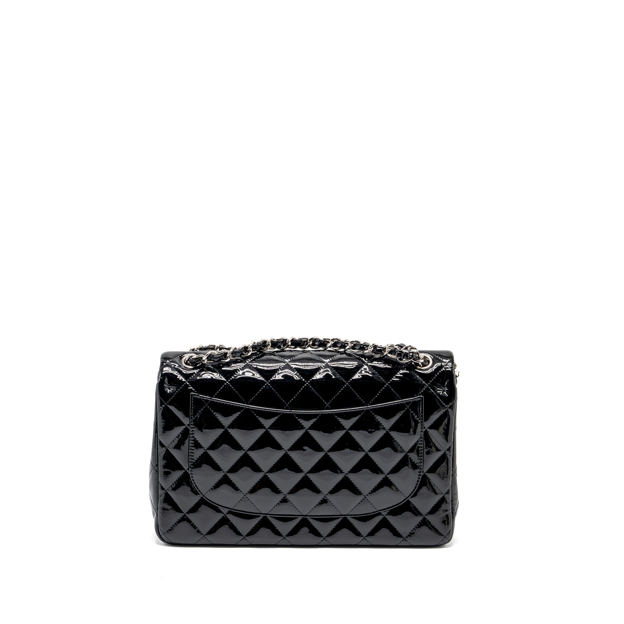 CHANEL JUMBO CLASSIC DOUBLE FLAP BAG PATENT BLACK SHW