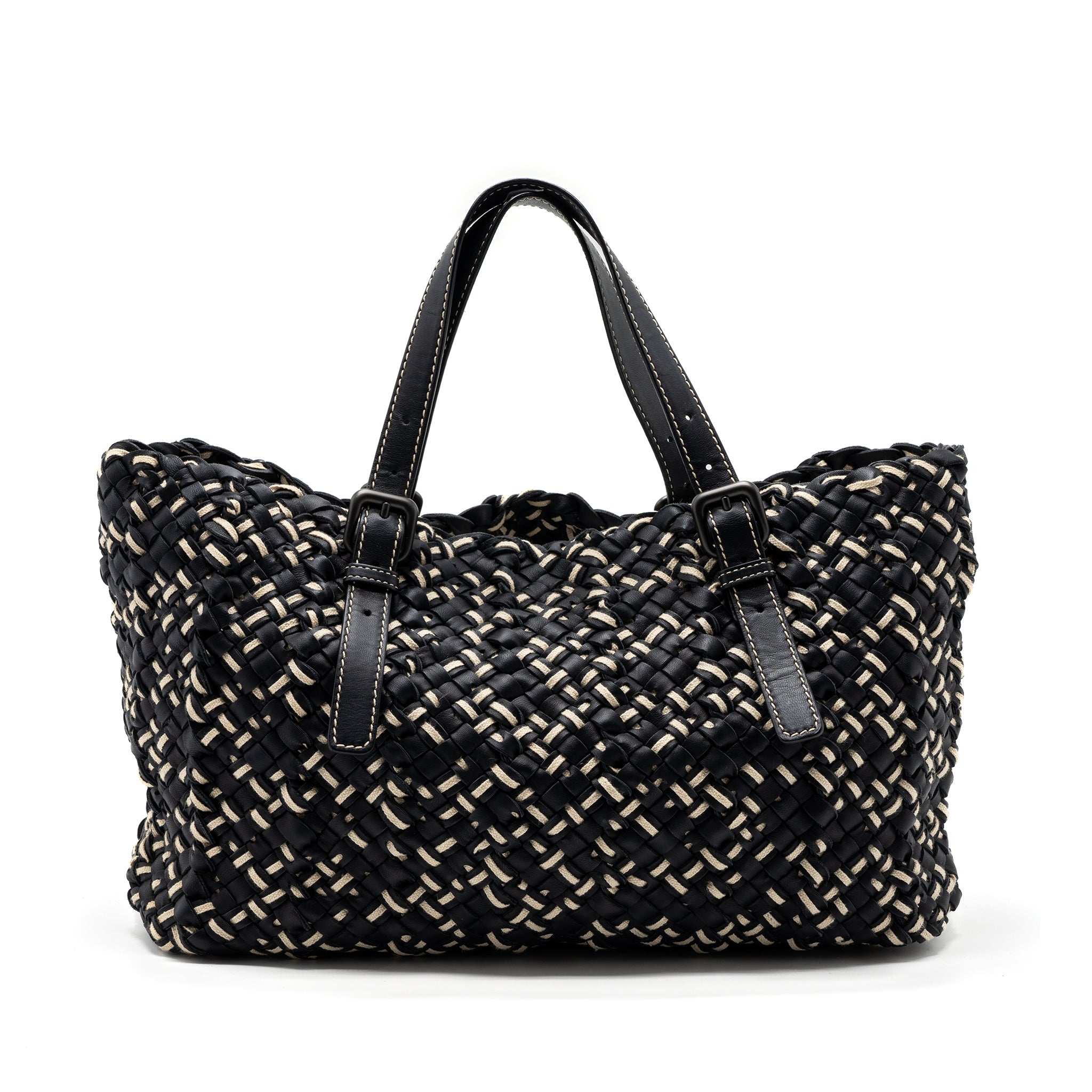 BOTTEGA VENETA TOTE BAG LEATHER DARK BLUE MULTICOLOUR BLACK HARDWARE