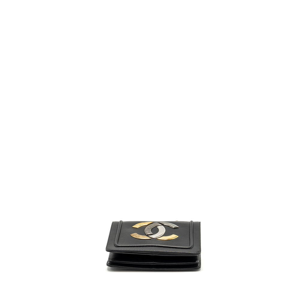 CHANEL CC LOGO SQUARE FLAP BAG LAMBSKIN BLACK SHW