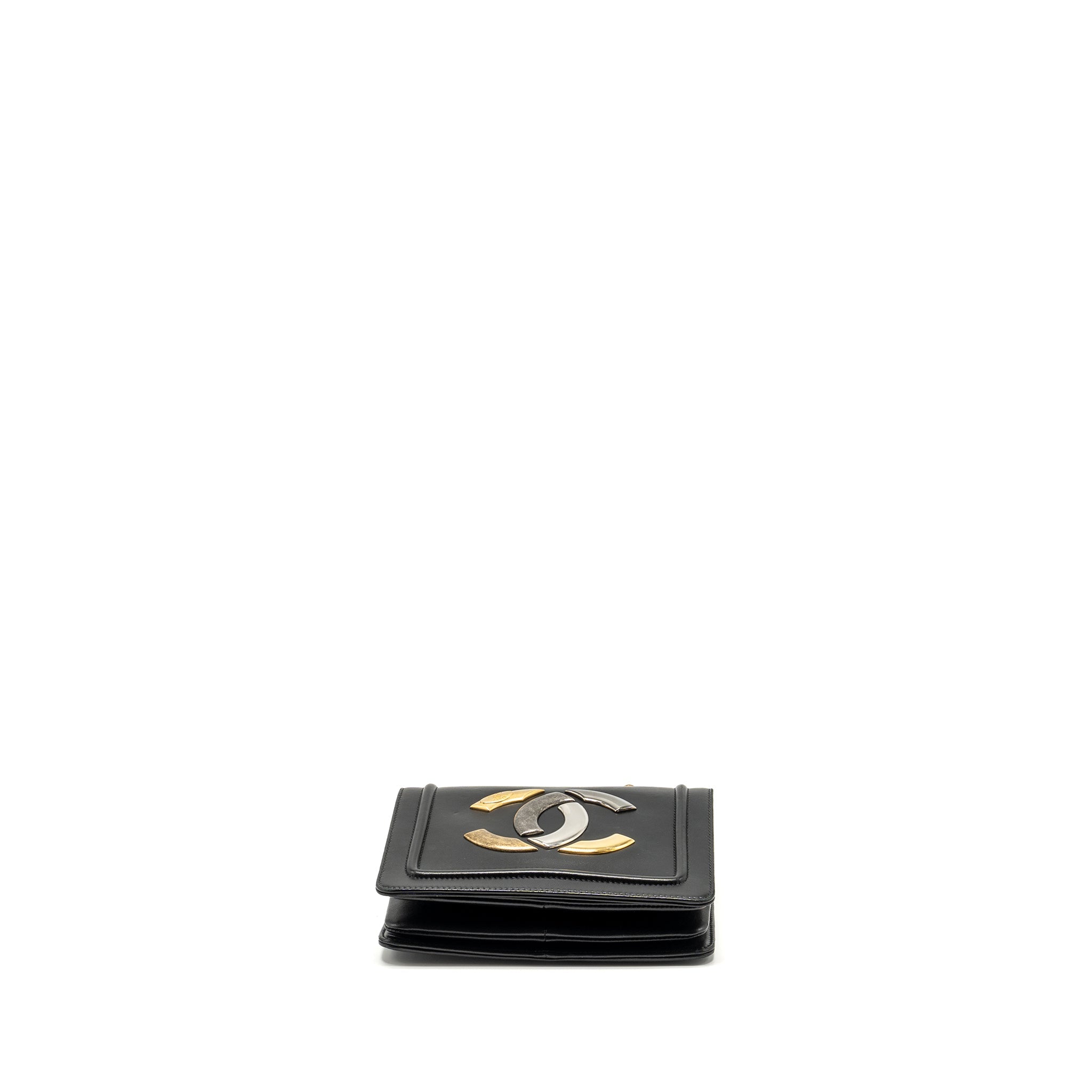 CHANEL CC LOGO SQUARE FLAP BAG LAMBSKIN BLACK SHW