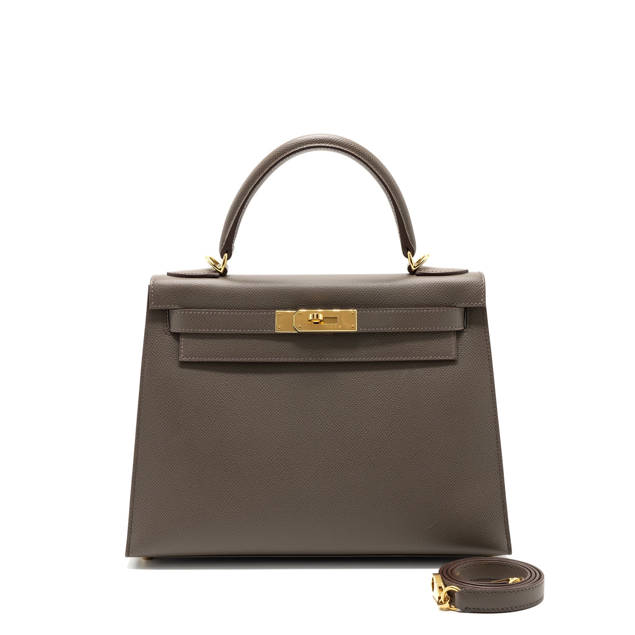 HERMES KELLY28 SELLIER EPSOM GRIS ETAIN GHW