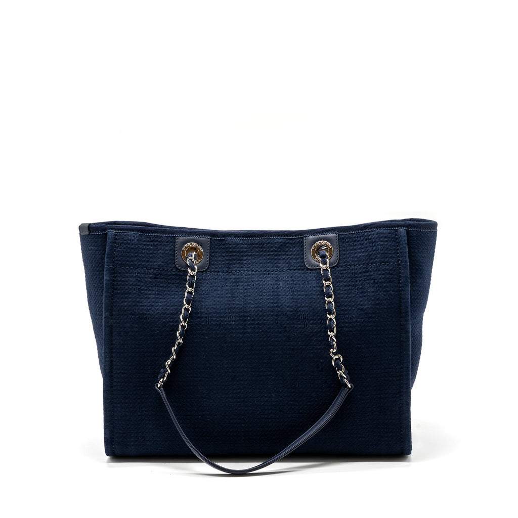 CHANEL DEAUVILLE TOTE BAG CANVAS NAVY SHW(MICROCHIP)