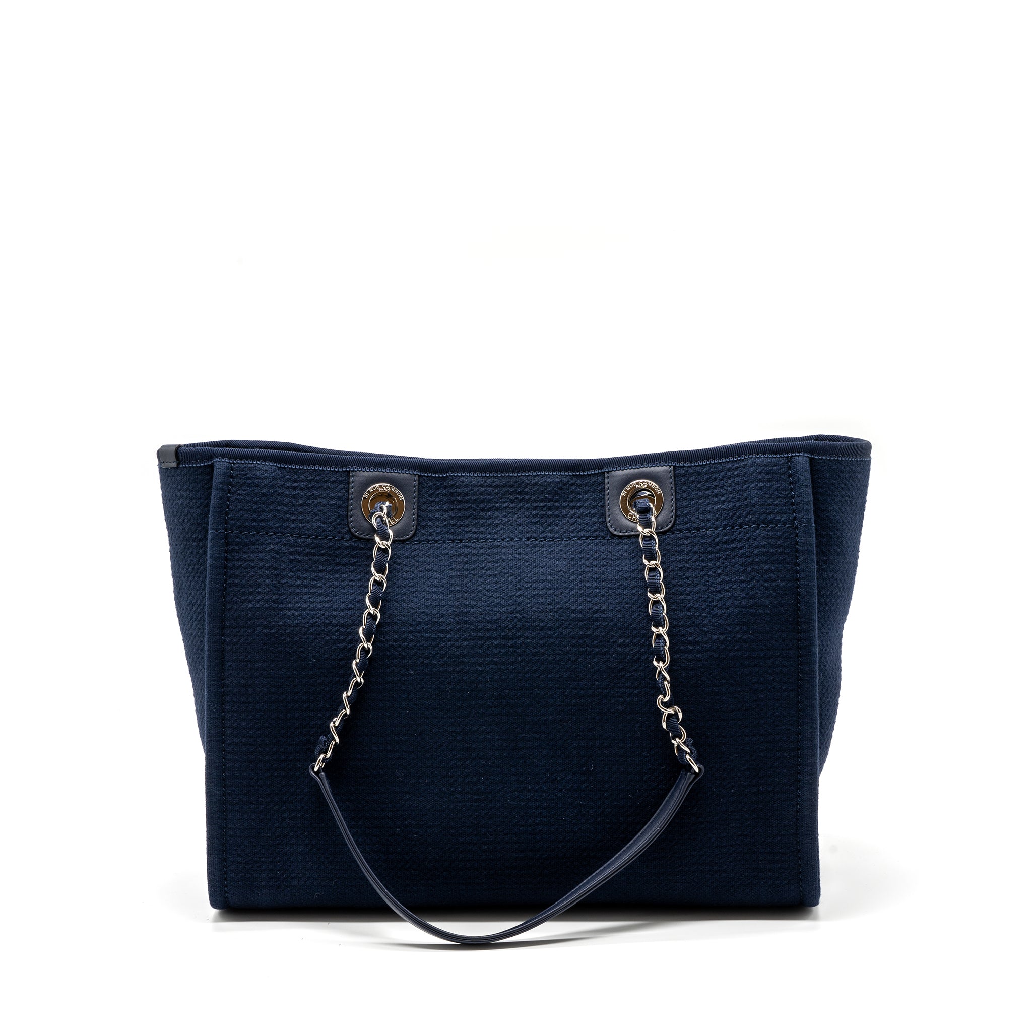 CHANEL DEAUVILLE TOTE BAG CANVAS NAVY SHW(MICROCHIP)