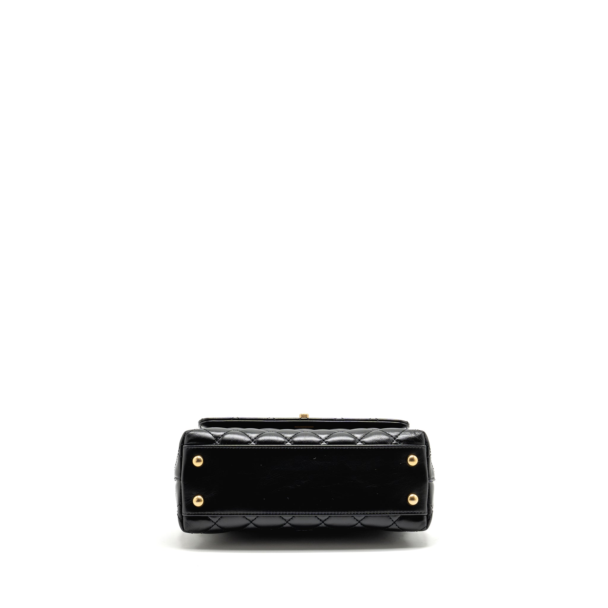 CHANEL DETAILED METAL HANDLE SMALL COCO HANDLE FLAP BAG CALFSKIN BLACK GHW (MICROCHIP)