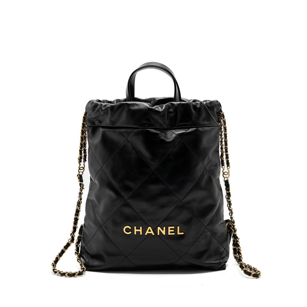 CHANEL 22 BACKPACK SHINY CALFSKIN BLACK GHW(MICROCHIP)
