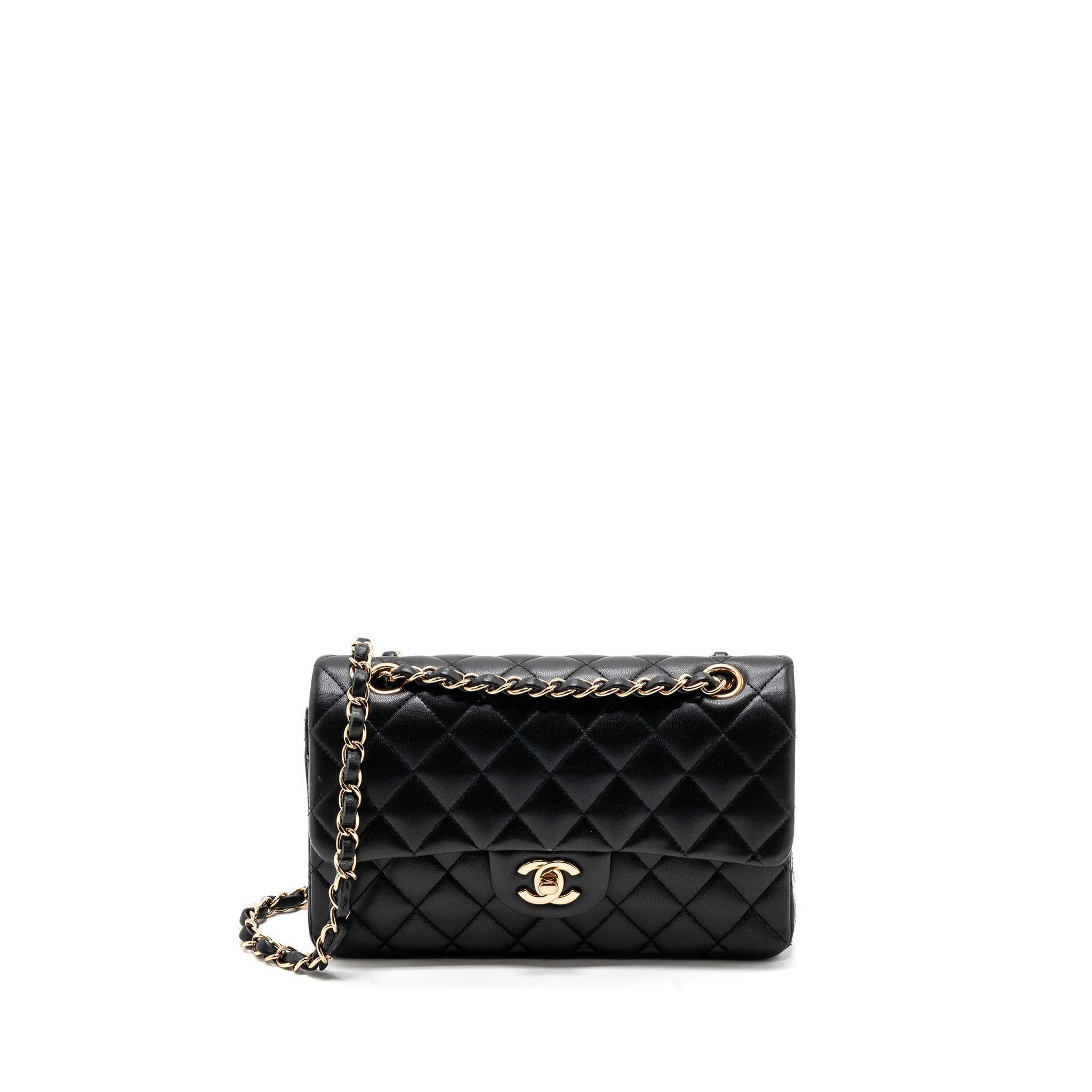 CHANEL SMALL CLASSIC DOUBLE FLAP BAG LAMBSKIN BLACK RGHW(MICROCHIP)