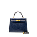 HERMES KELLY 28 OSTRICH BLUE IRIS/ GRIS AGATE GHW