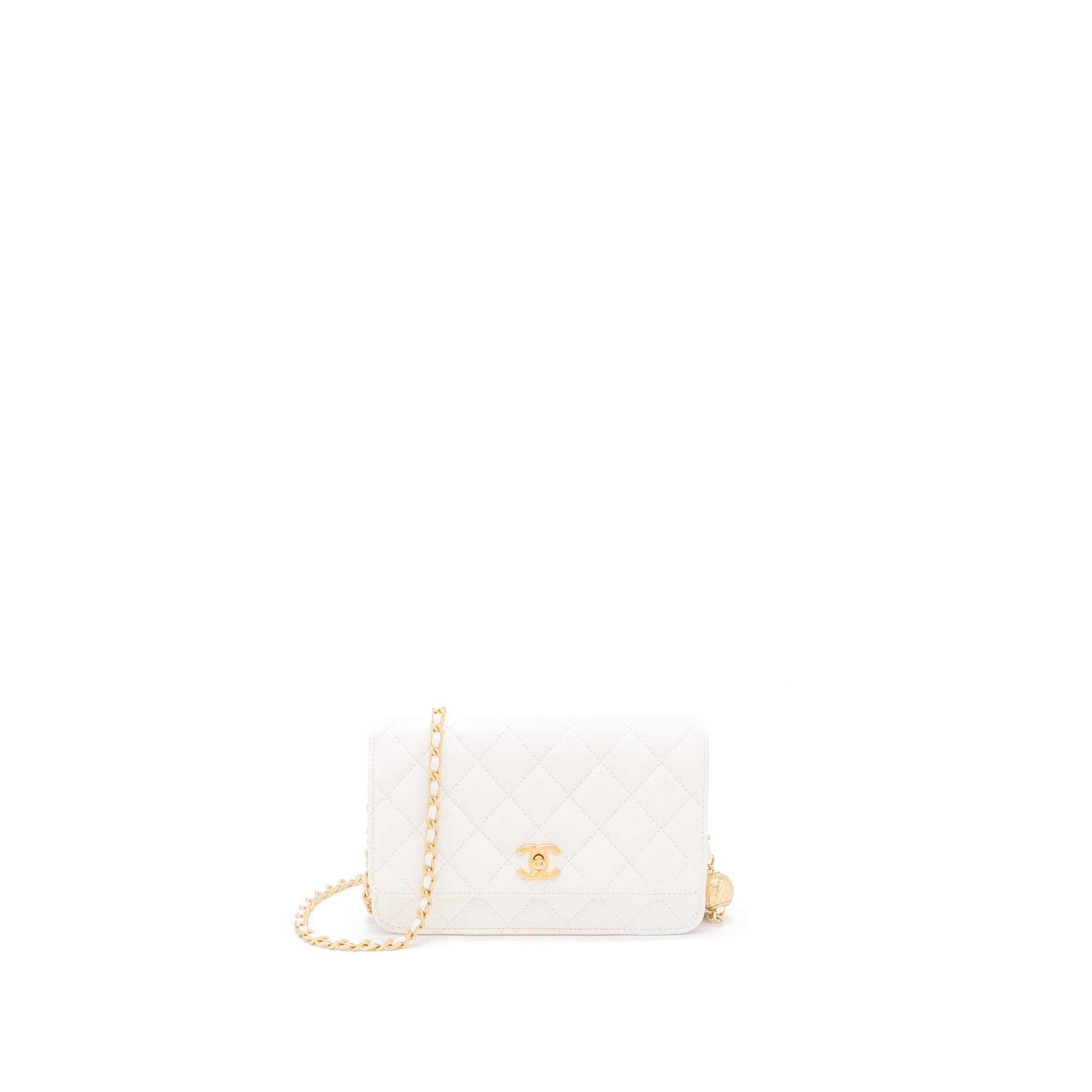 CHANEL PEARL CRUSH WALLET ON CHAIN LAMBSKIN WHITE BRUSHED GHW (MICROCHIP)