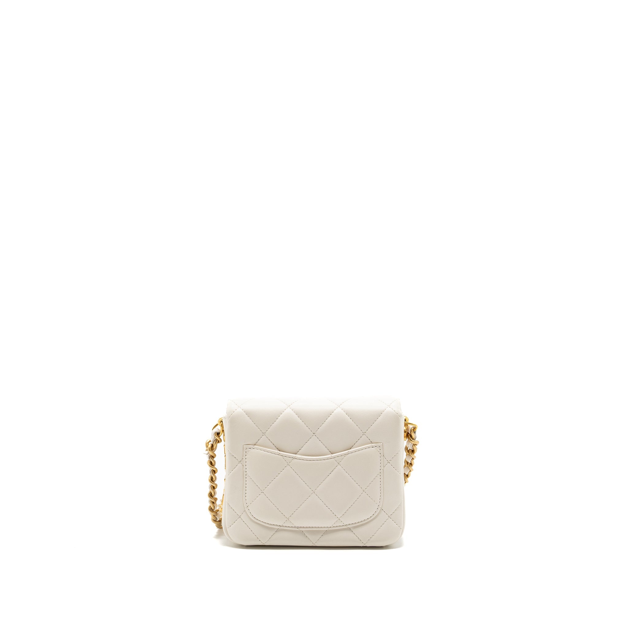 CHANEL SEASONAL SQUARE FLAP BAG LAMBSKIN WHITE GHW (MICROCHIP)