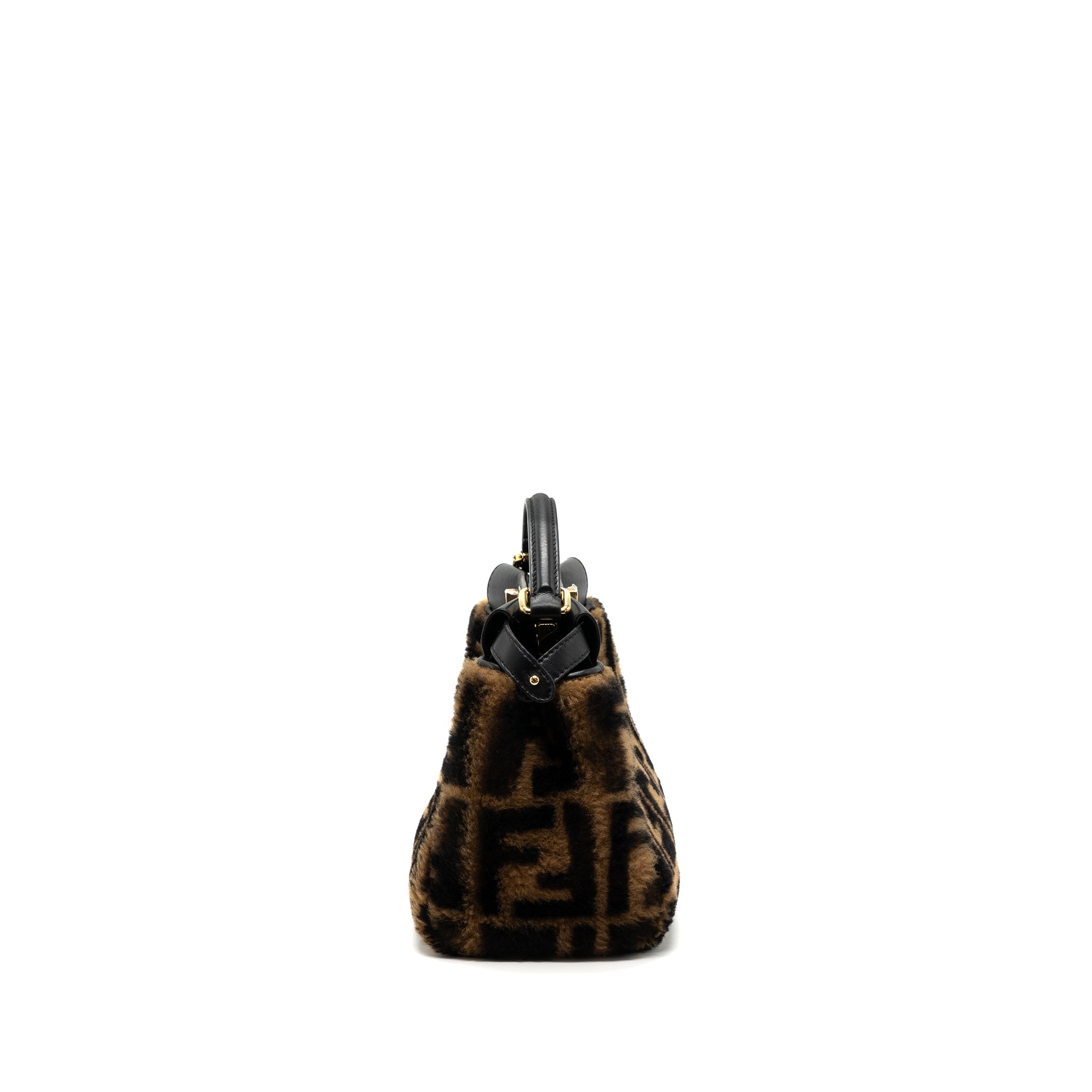 FENDI MINI PEEKABOO SHEARLING BROWN/ BLACK GHW