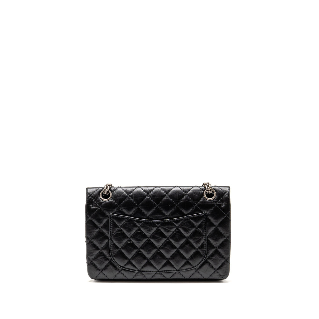 CHANEL SMALL 2.55 REISSUE FLAP BAG AGED CALFSKIN BLACK RUTHENIUM SILVER HARDWARE
