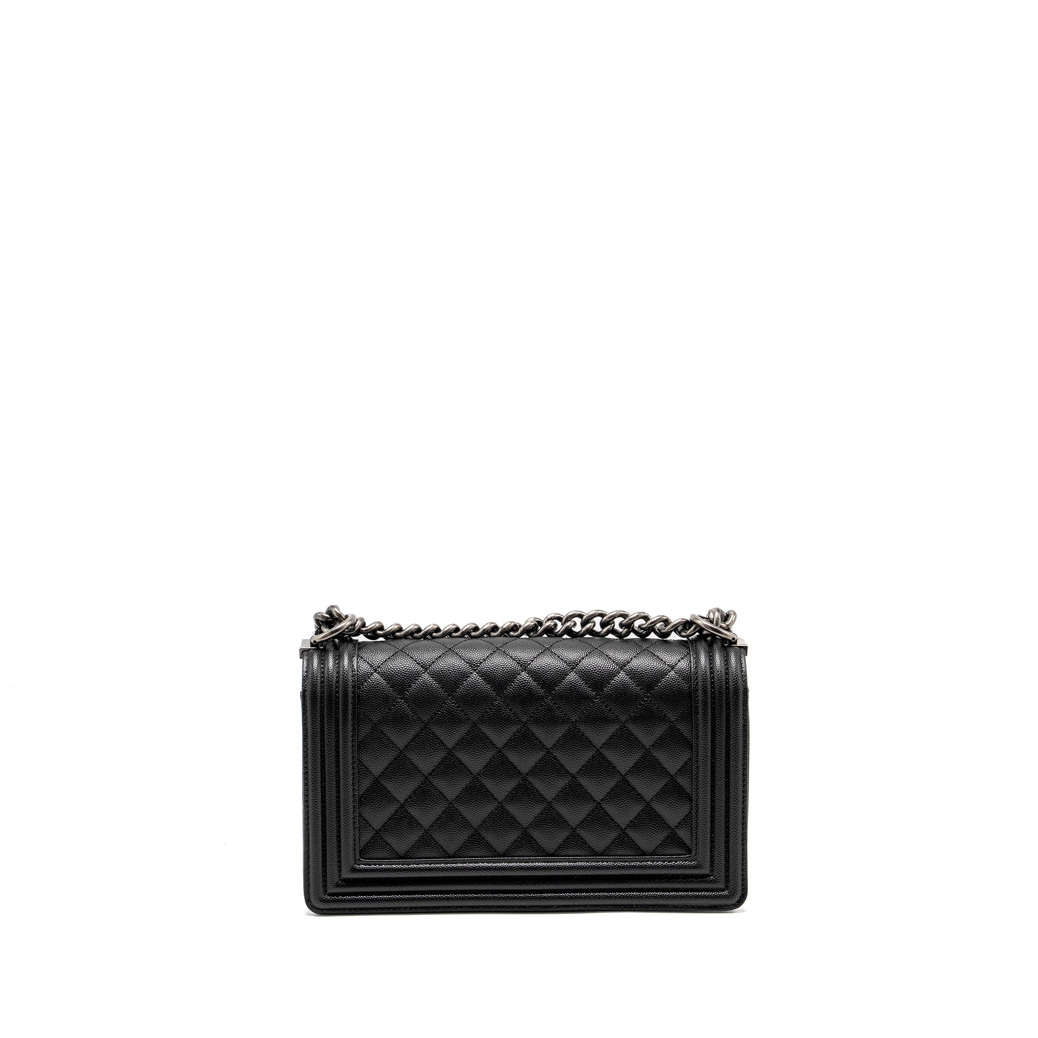 CHANEL MEDIUM BOY BAG CAVIAR BLACK RUTHENIUM HARDWARE (MICROCHIP)