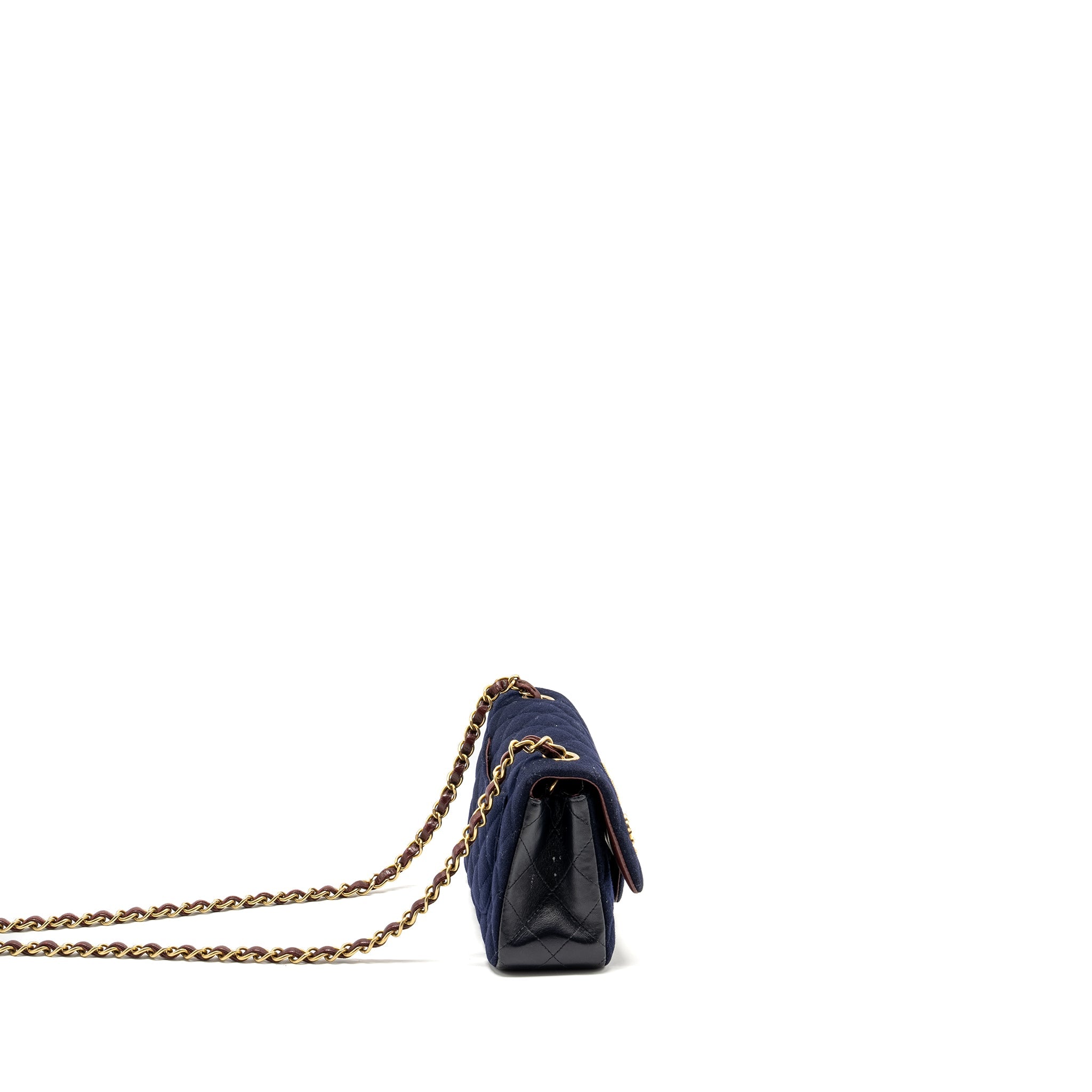 CHANEL MINI RECTANGULAR FLAP BAG FABRIC / LAMBSKIN NAVY GHW