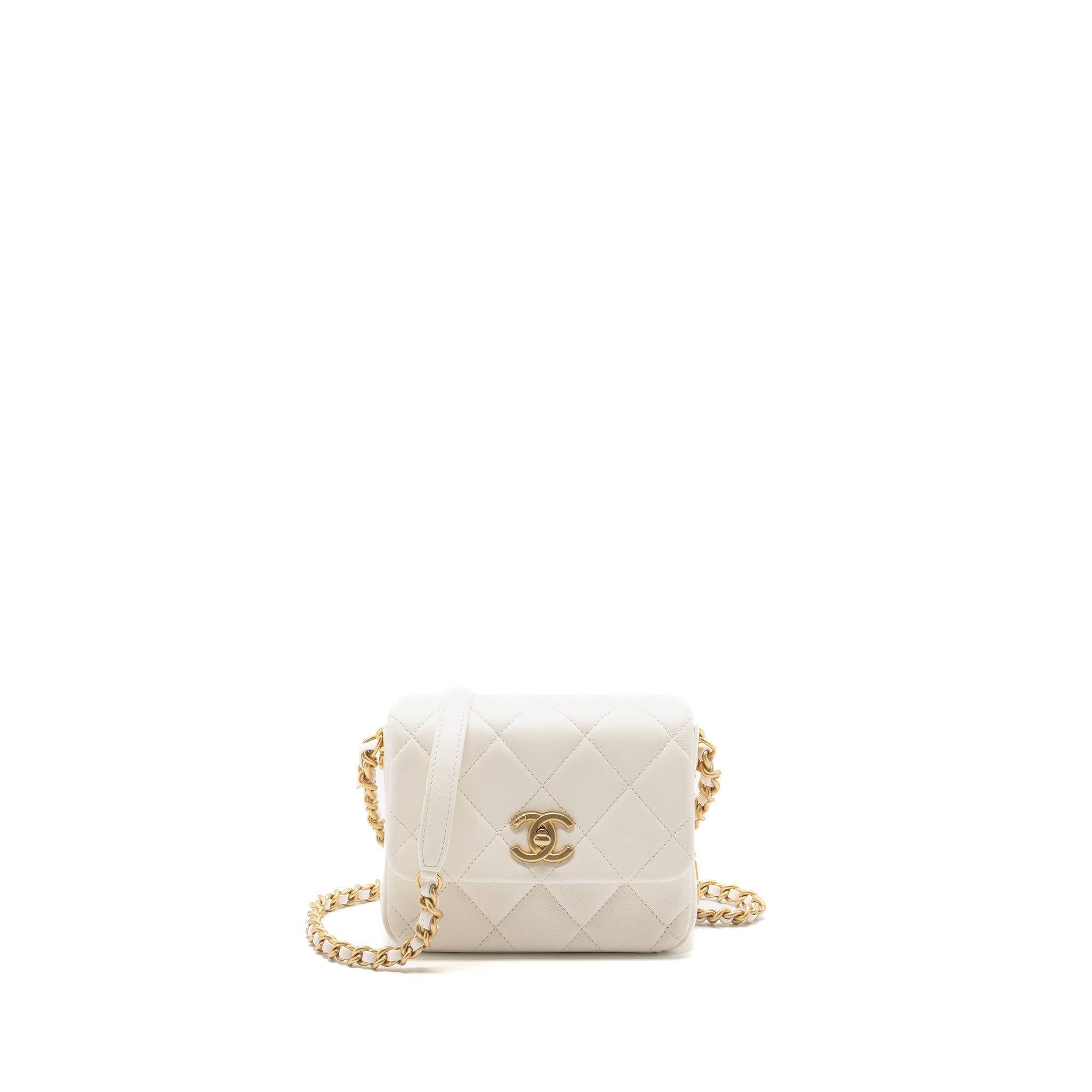 CHANEL SEASONAL SQUARE FLAP BAG LAMBSKIN WHITE GHW (MICROCHIP)