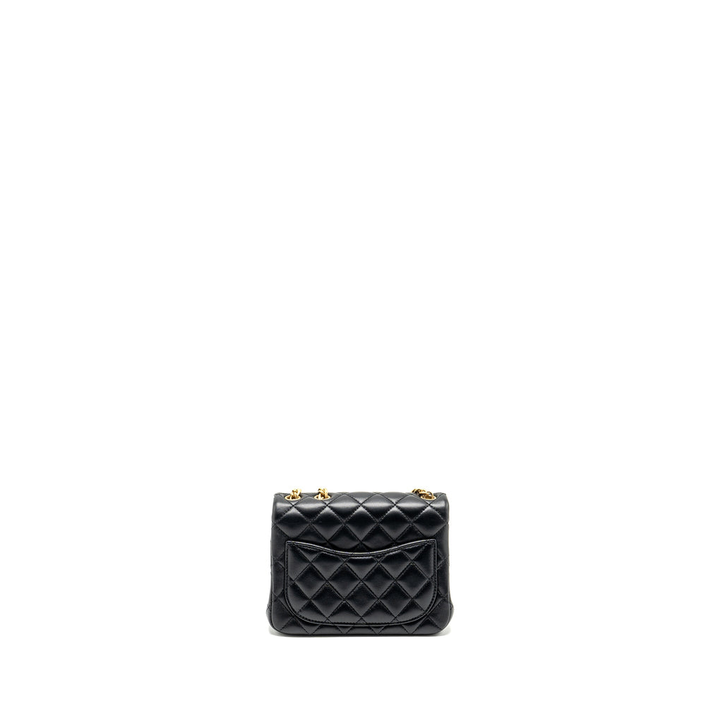 CHANEL CAMELLIA ADJUSTABLE CHAIN MINI SQUARE FLAP BAG LAMBSKIN BLACK GHW (MICROCHIP)