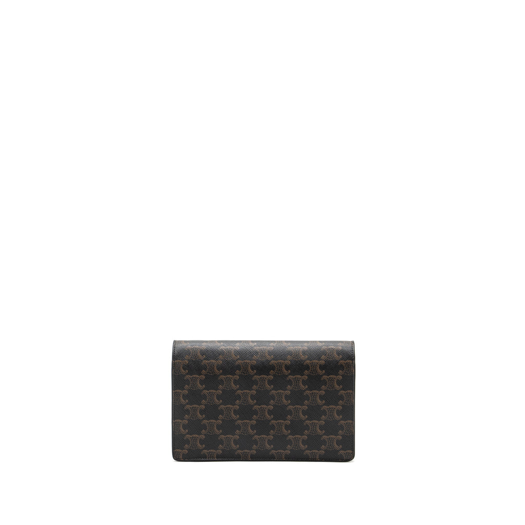 CELINE WALLET ON STRAP TRIOMPHE CANVAS / LAMBSKIN TAN GHW