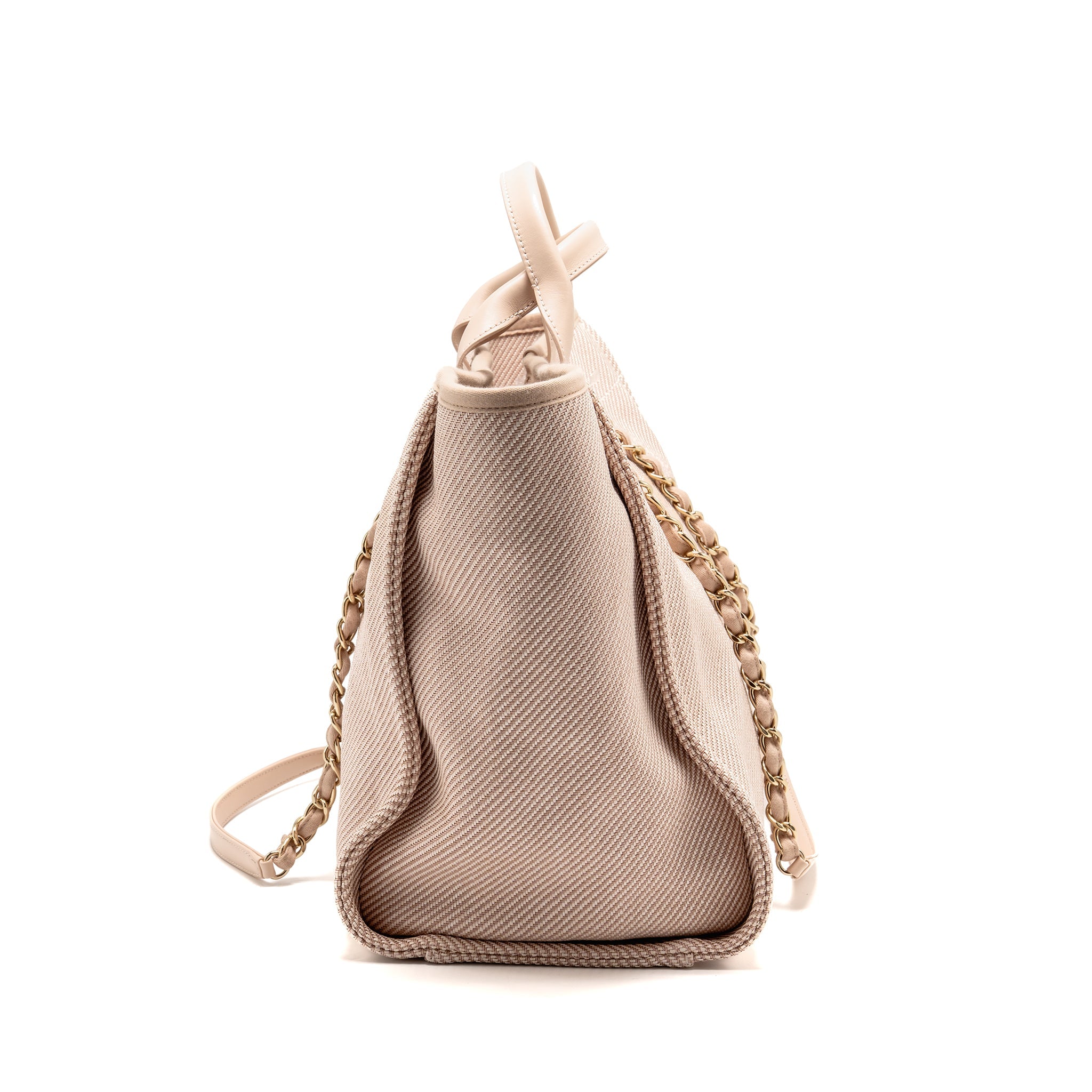 CHANEL LARGE DEAUVILLE TOTE SHOPPING BAG CANVAS/CALFSKIN LIGHT PINK LGHW