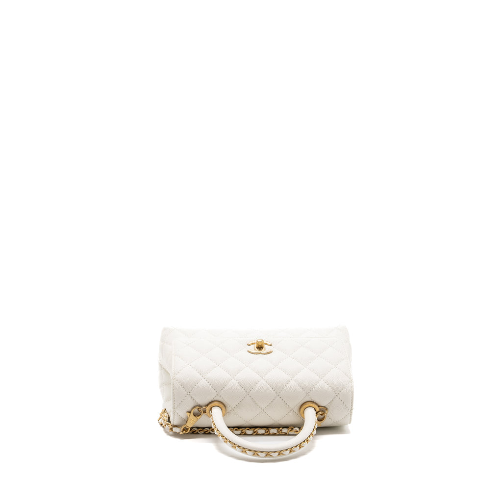 CHANEL 23P DETAILED TOP HANDLE SMALL COCO HANDLE CAVIAR WHITE GHW (MICROCHIP )