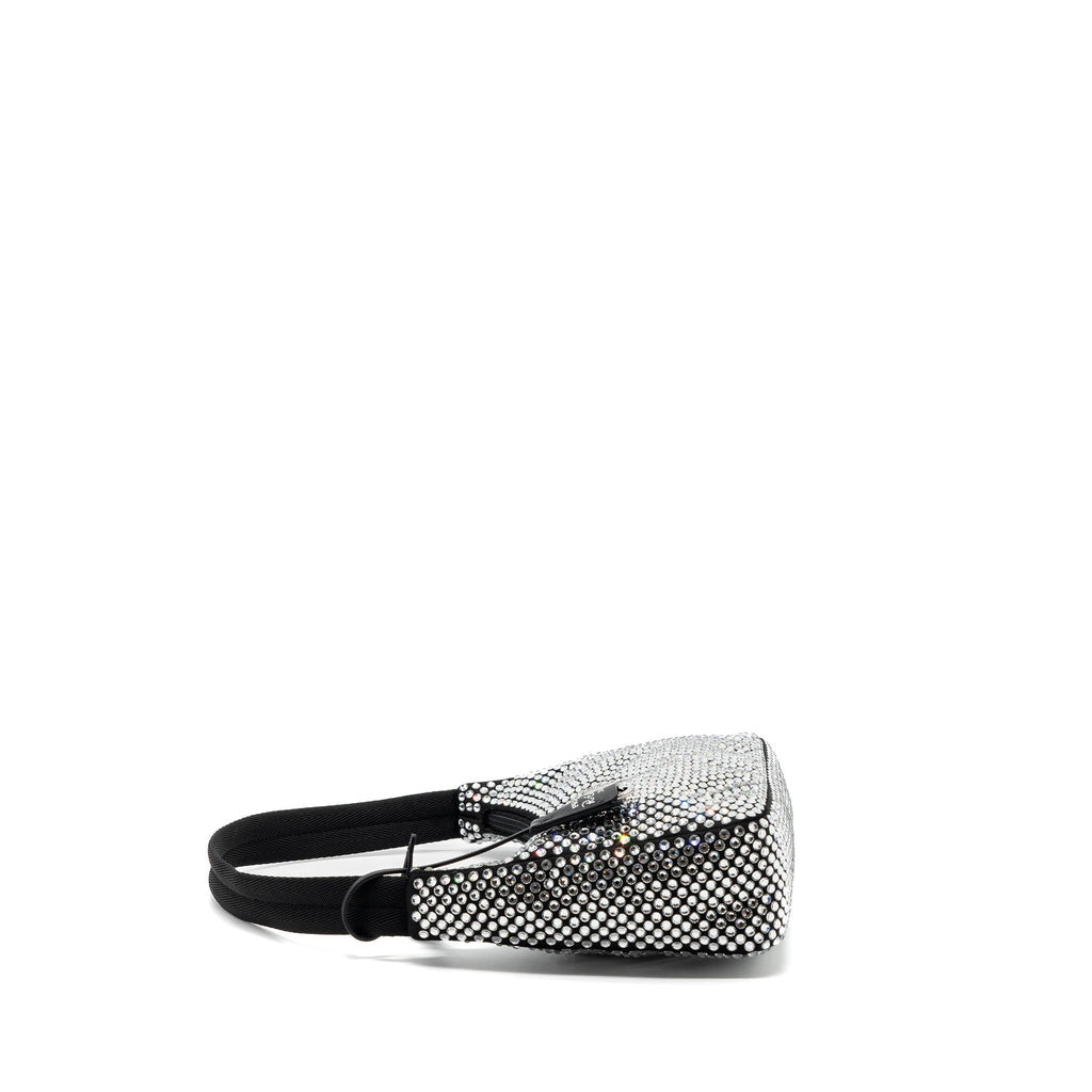 PRADA REEDITION 2000 MINI BAG SATIN WITH CRYSTAL BLACK SHW