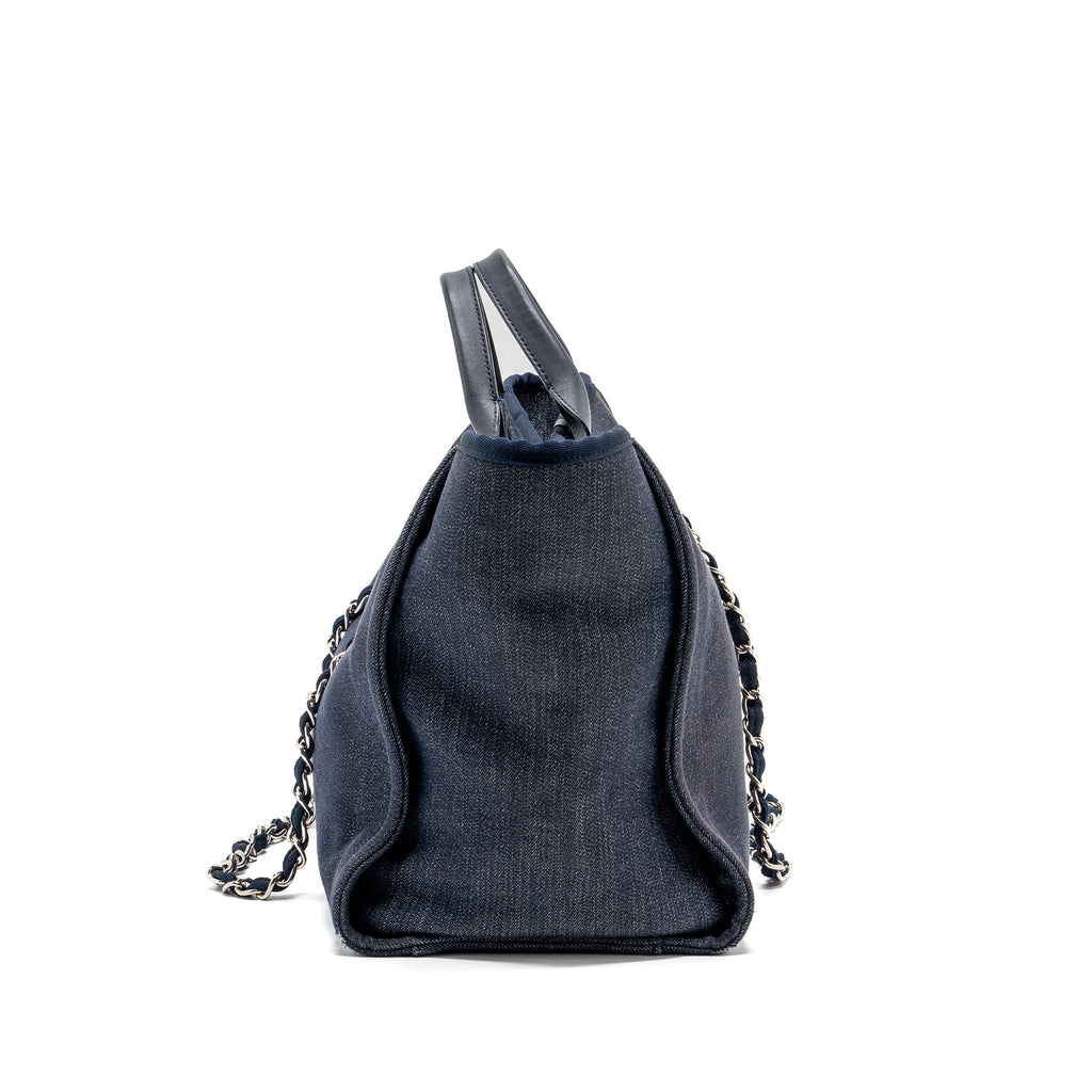 CHANEL DEAUVILLE TOTE BAG CANVAS BLUE DENIM SHW