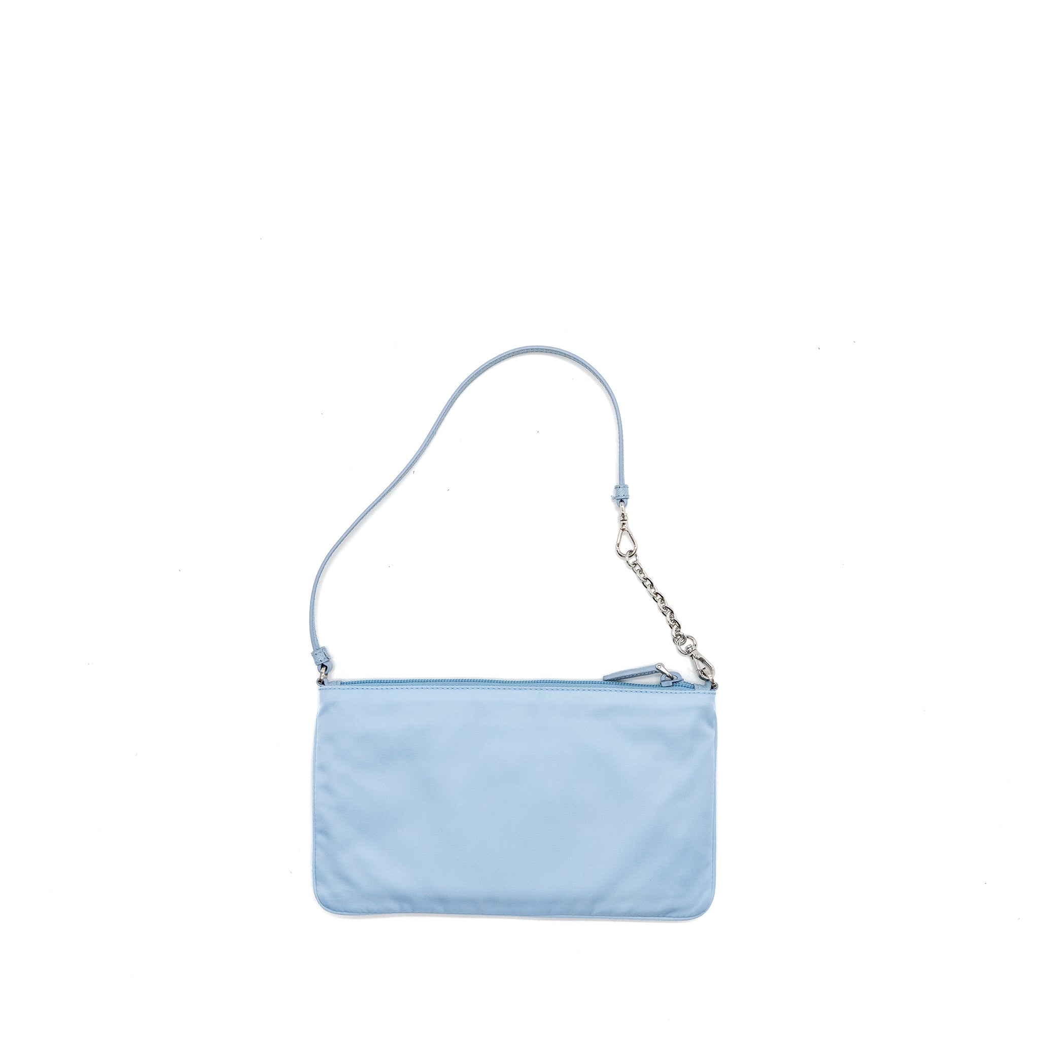 PRADA RE-NYLON ZIP SHOULDER BAG LIGHT BLUE SHW