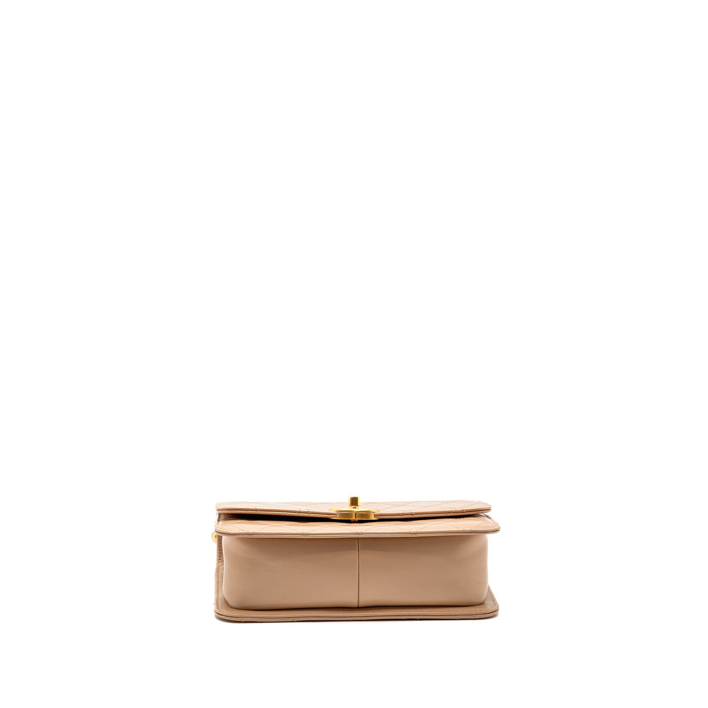 CHANEL GOLD CRUSH FLAP BAG CALFSKIN BEIGE GHW (MICROCHIP)