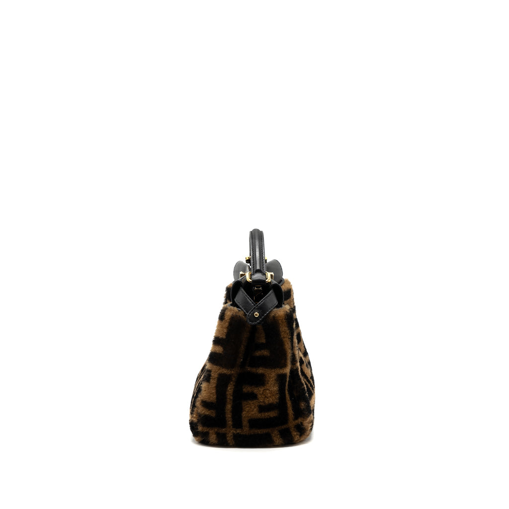 FENDI MINI PEEKABOO SHEARLING BROWN/ BLACK GHW