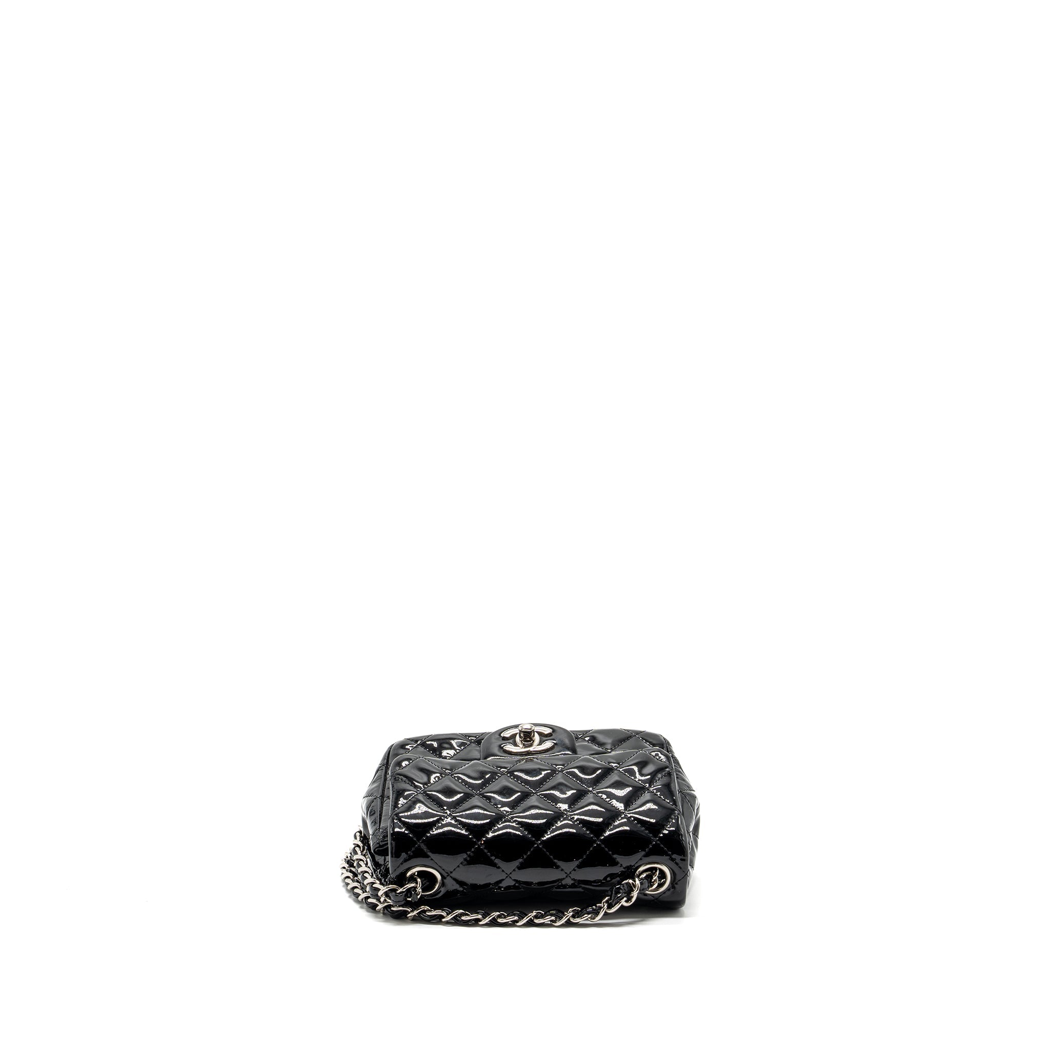 CHANEL CLASSIC MINI SQUARE FLAP BAG PATENT BLACK SHW