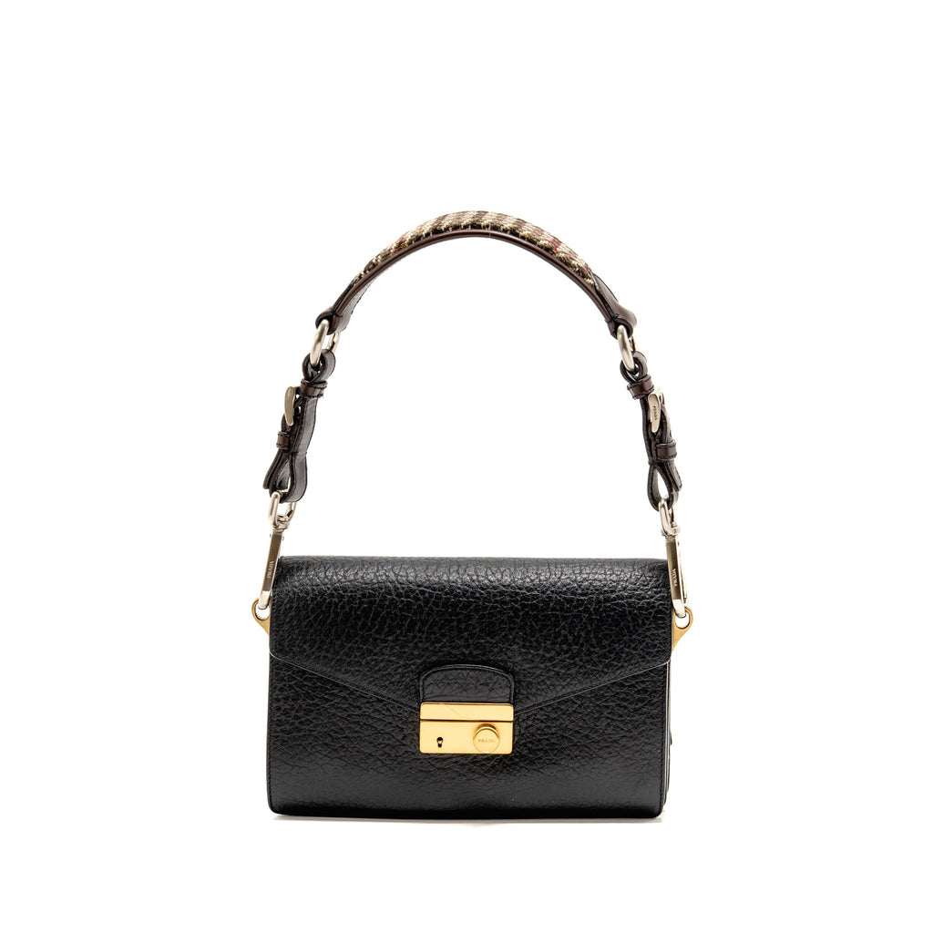 PRADA BERLINO SOUND BAG TWEED/CALFSKIN BLACK/BROWN/GREEN MULTICOLOUR HARDWARE