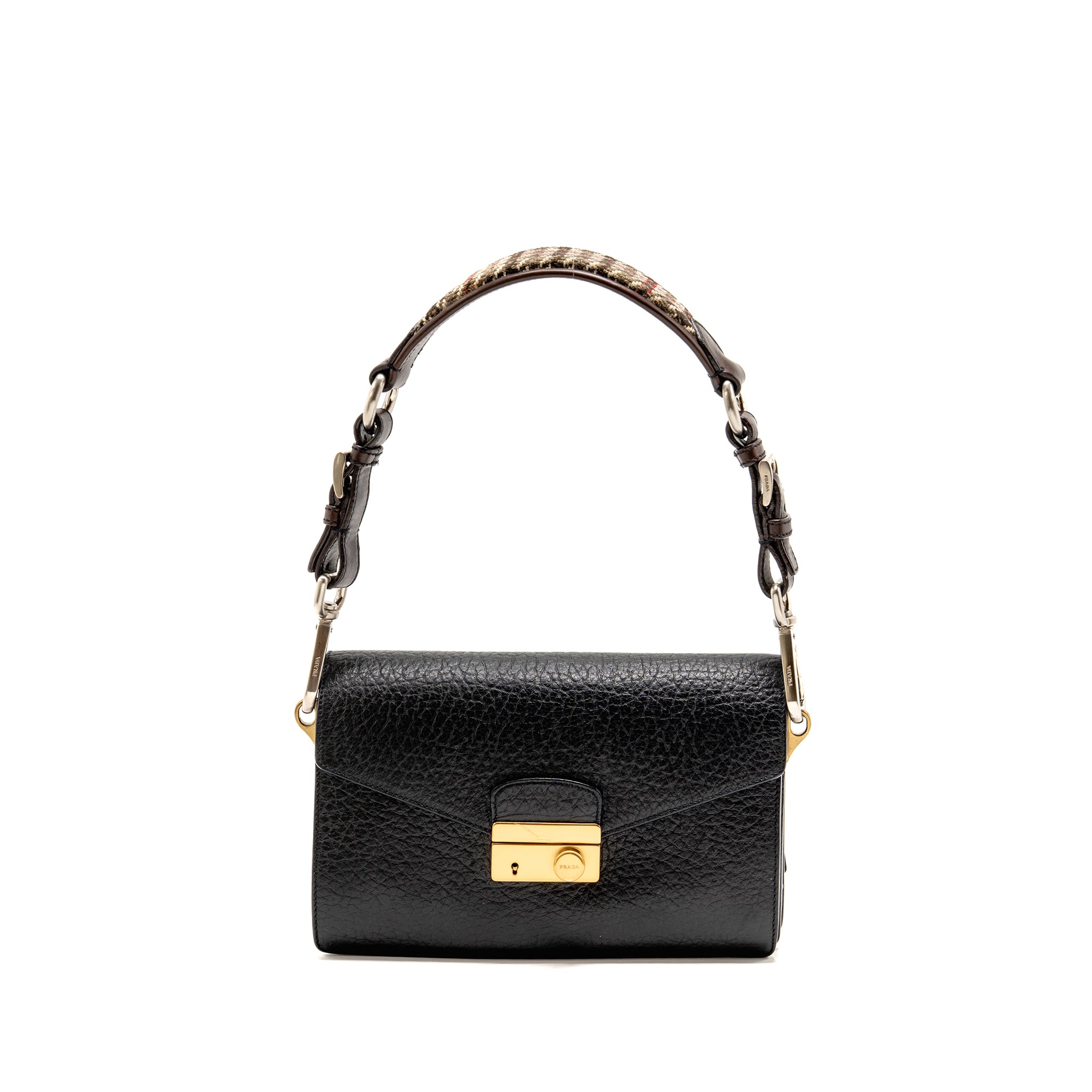 PRADA BERLINO SOUND BAG TWEED/CALFSKIN BLACK/BROWN/GREEN MULTICOLOUR HARDWARE