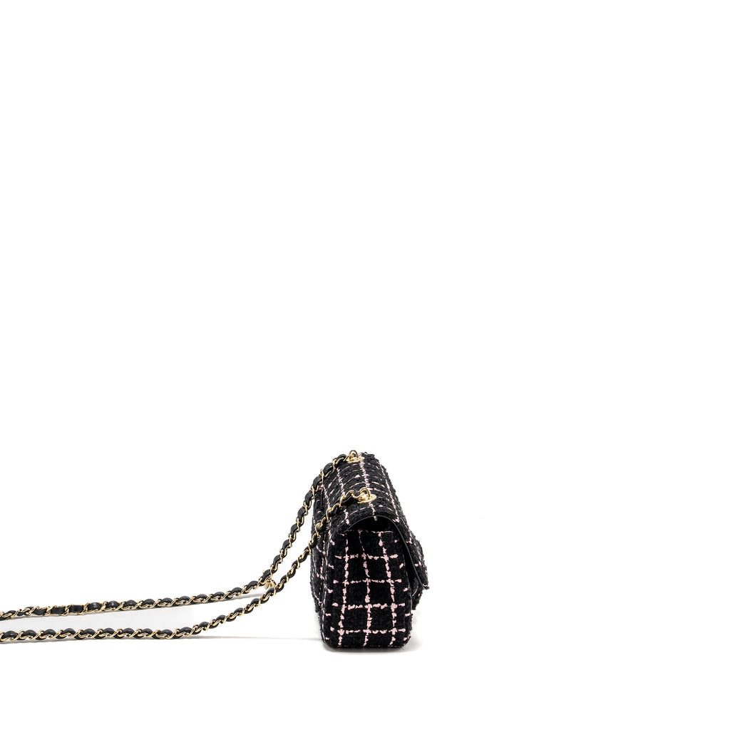 CHANEL 23K FLOWER BOMB MINI RECTANGULAR FLAP BAG TWEED BLACK / PINK LGHW (MICROCHIP)