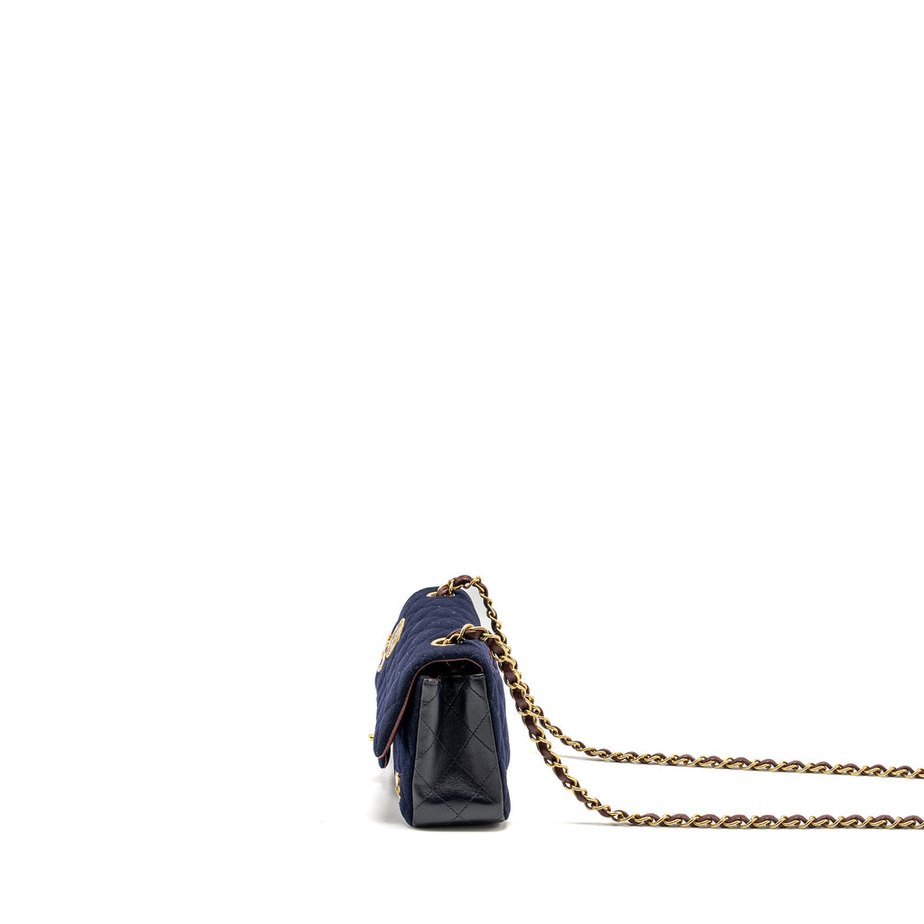 CHANEL MINI RECTANGULAR FLAP BAG FABRIC / LAMBSKIN NAVY GHW