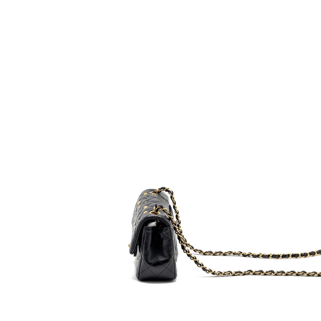 CHANEL MINI RECTANGULAR FLAP BAG CHARMS LIMITED EDITION LAMBSKIN BLACK SILVER/GOLD HARDWARE