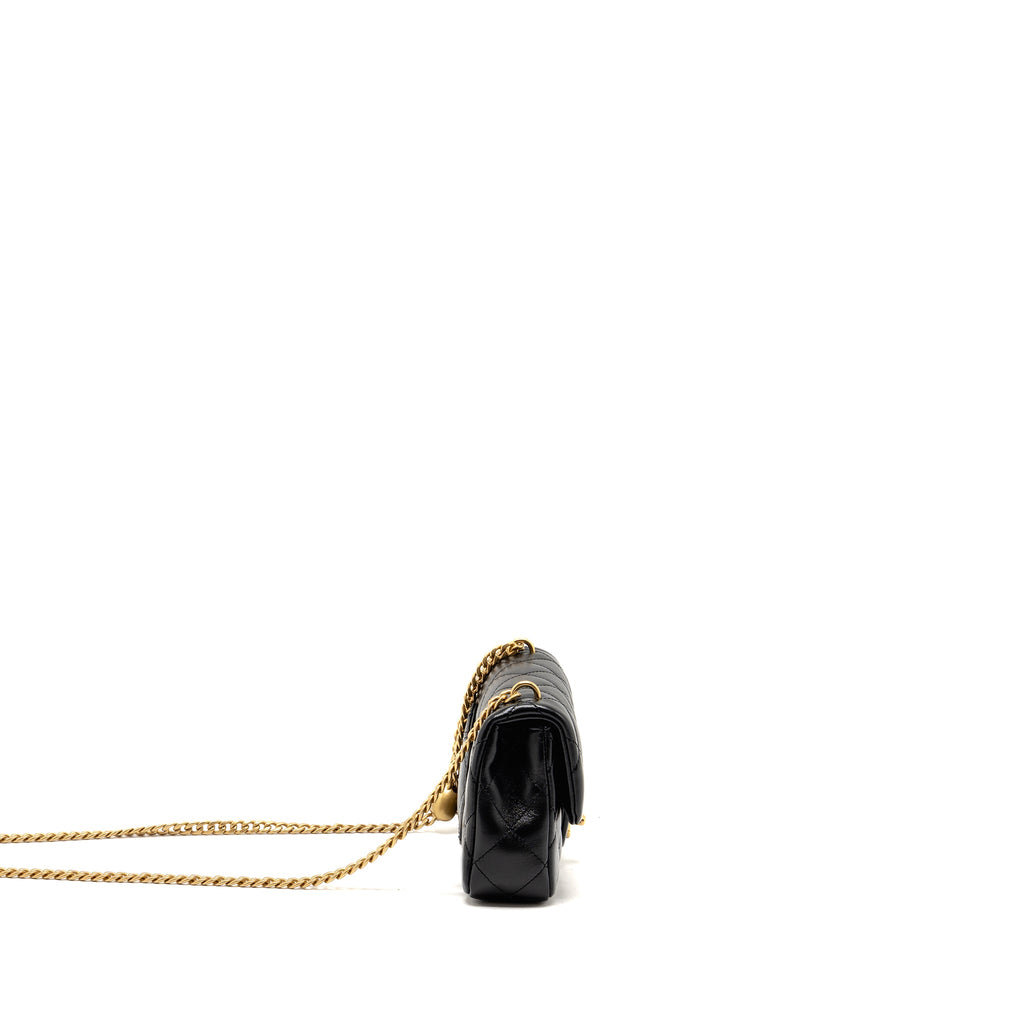CHANEL 25C COCO LOVE ADJUSTABLE CHAIN SHINY LAMBSKIN BLACK GHW (MICROCHIP)