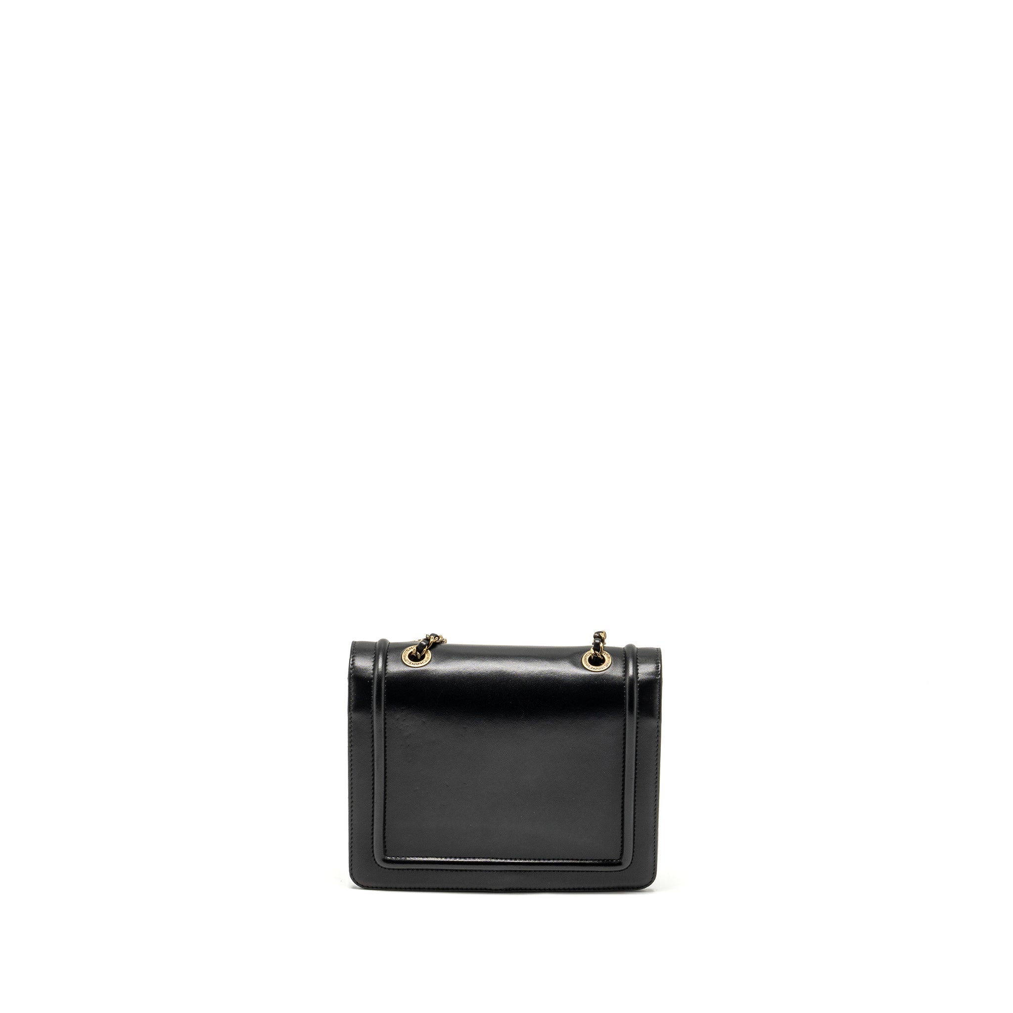 CHANEL CC LOGO SQUARE FLAP BAG LAMBSKIN BLACK SHW