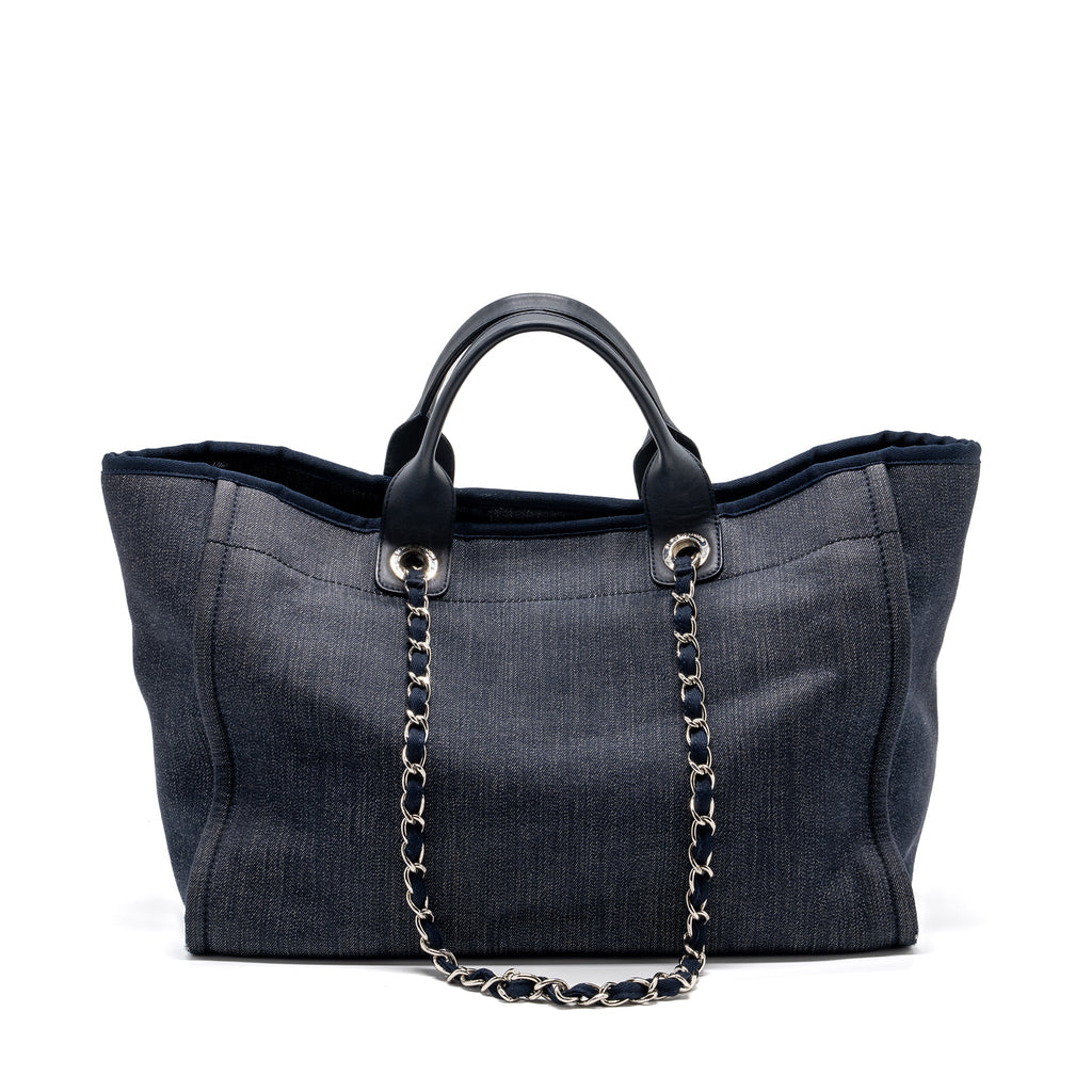 CHANEL DEAUVILLE TOTE BAG CANVAS BLUE DENIM SHW
