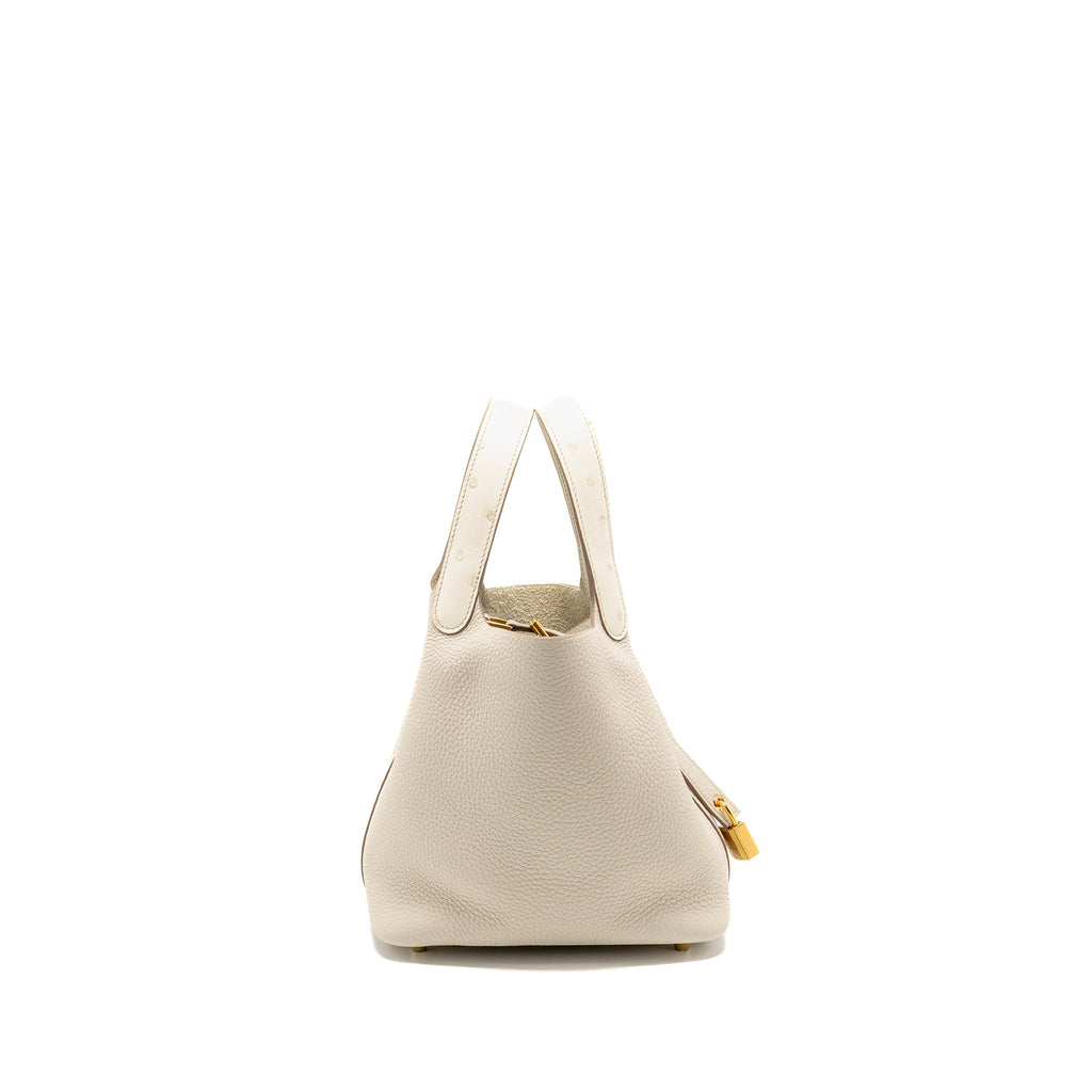 HERMES PICOTIN 18 LOCK BAG OSTRICH TOUCH/CLEMENCE BETON GHW