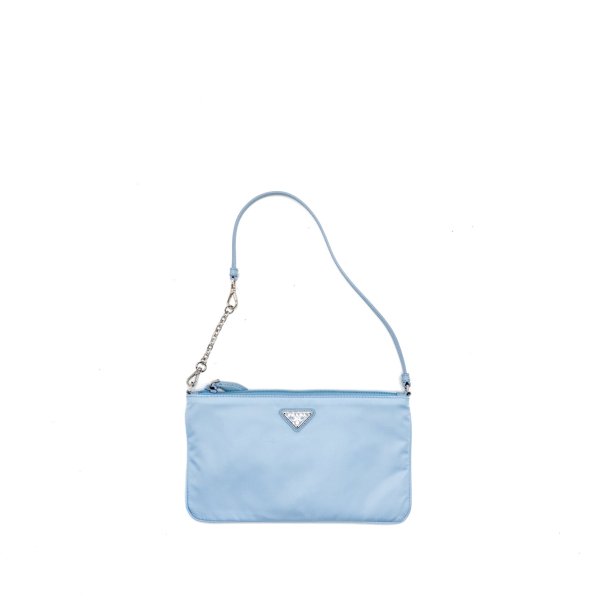 PRADA RE-NYLON ZIP SHOULDER BAG LIGHT BLUE SHW