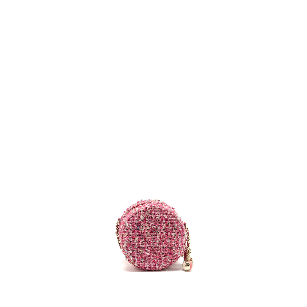 CHANEL ROUND CLUTCH WITH CHAIN TWEED PINK/MULTICOLOUR LGHW