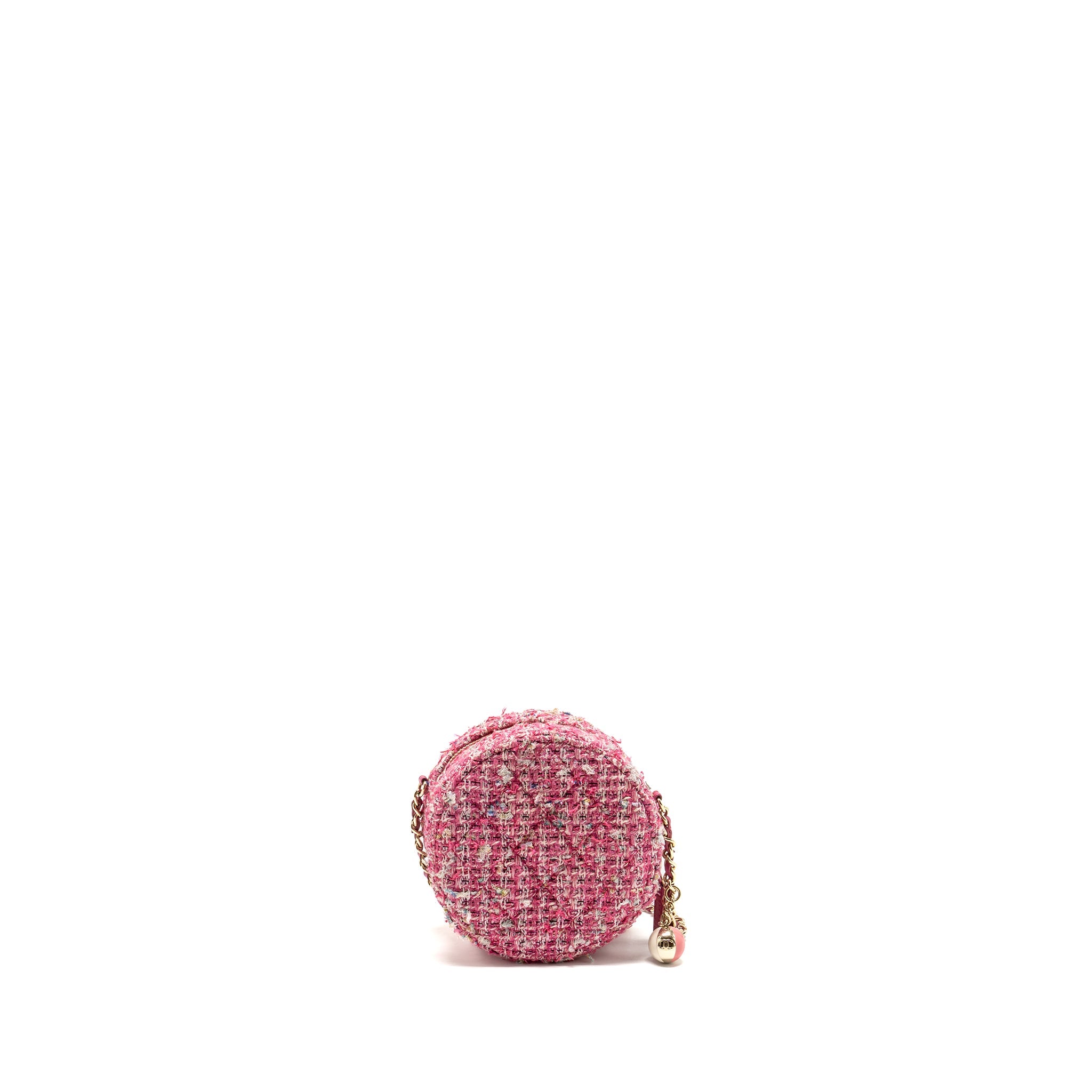 CHANEL ROUND CLUTCH WITH CHAIN TWEED PINK/MULTICOLOUR LGHW