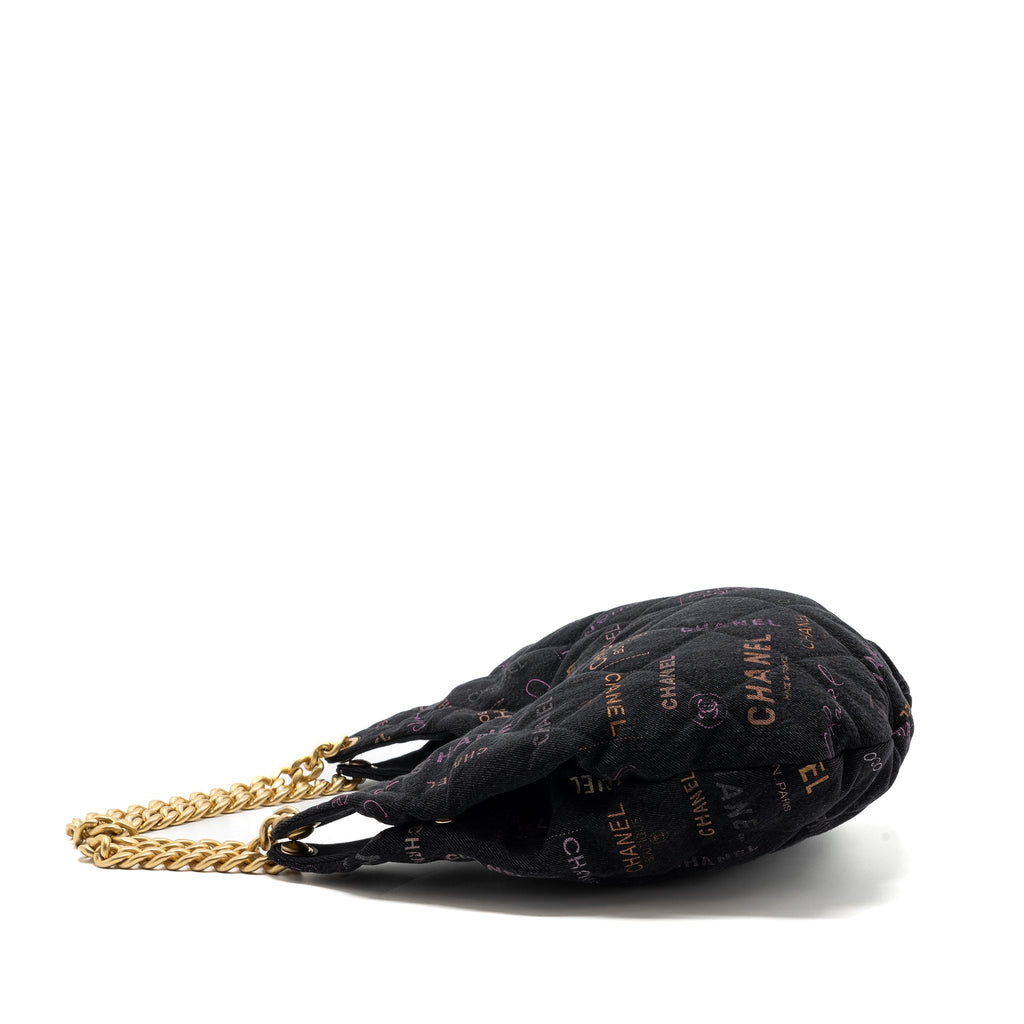 CHANEL DENIM GRAFFITI SHOULDER BAG BLACK GHW (MICROCHIP)