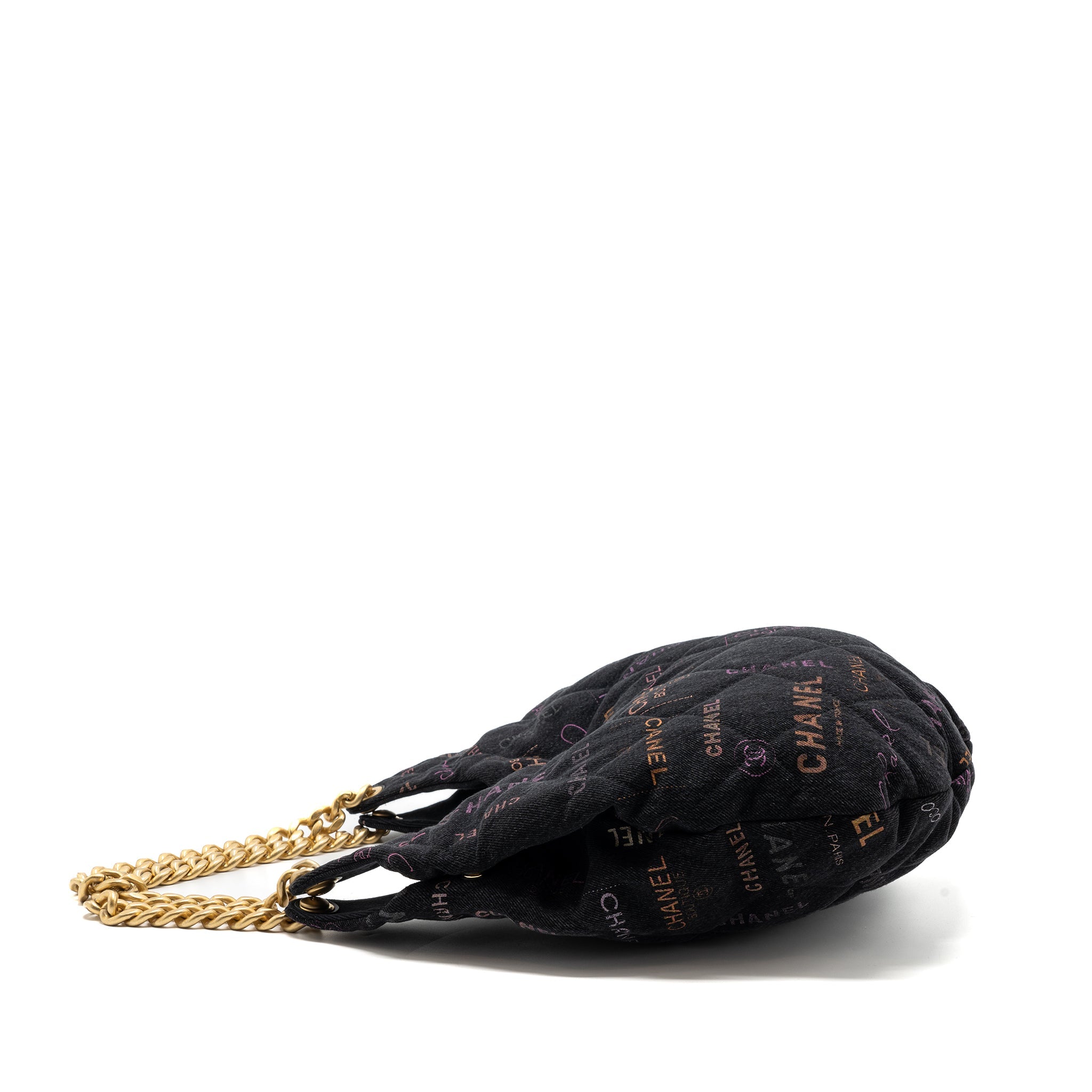 CHANEL DENIM GRAFFITI SHOULDER BAG BLACK GHW (MICROCHIP)